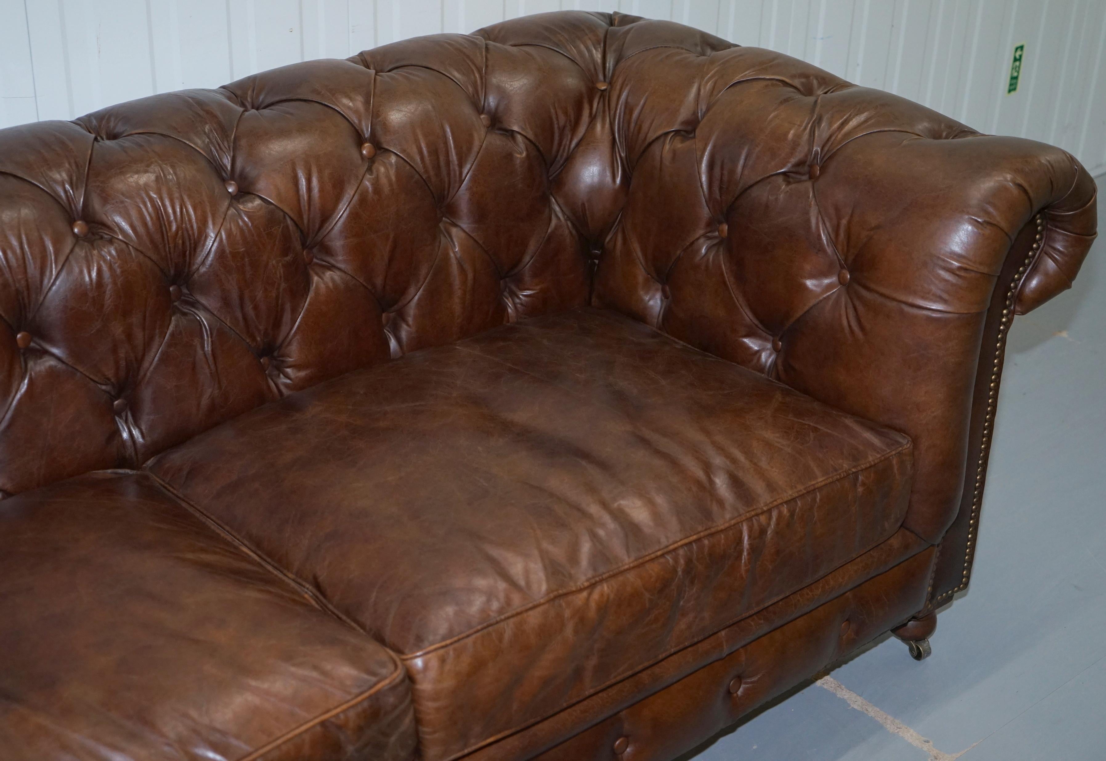 British Stunning Timothy Oulton Westminster Brown Leather Chesterfield Sofa