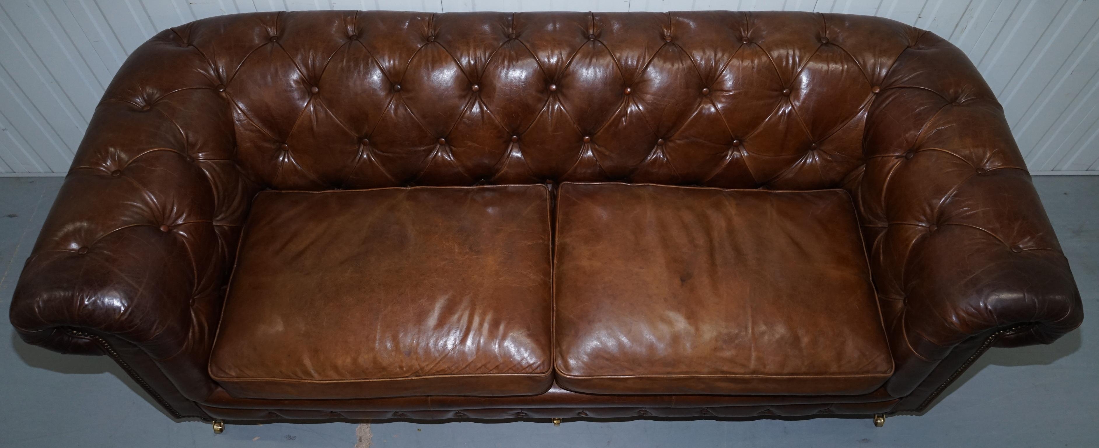 English Stunning Timothy Oulton Westminster Brown Leather Chesterfield Sofa