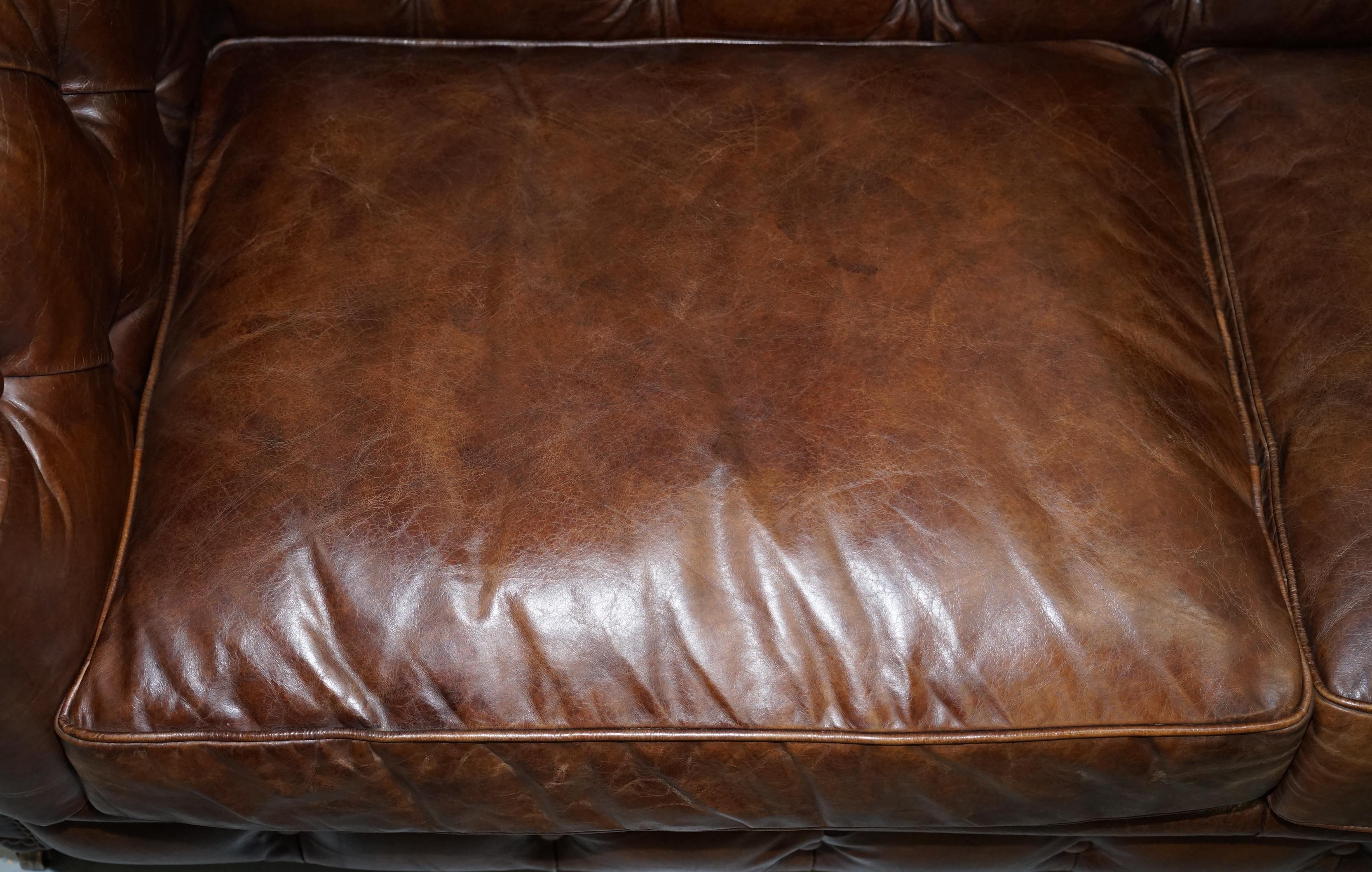 Hand-Carved Stunning Timothy Oulton Westminster Brown Leather Chesterfield Sofa