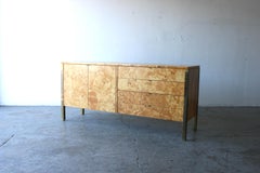 Stunning Tomlinson Postmodern / Mid Century Olive Burl Wood & Brass Credenza