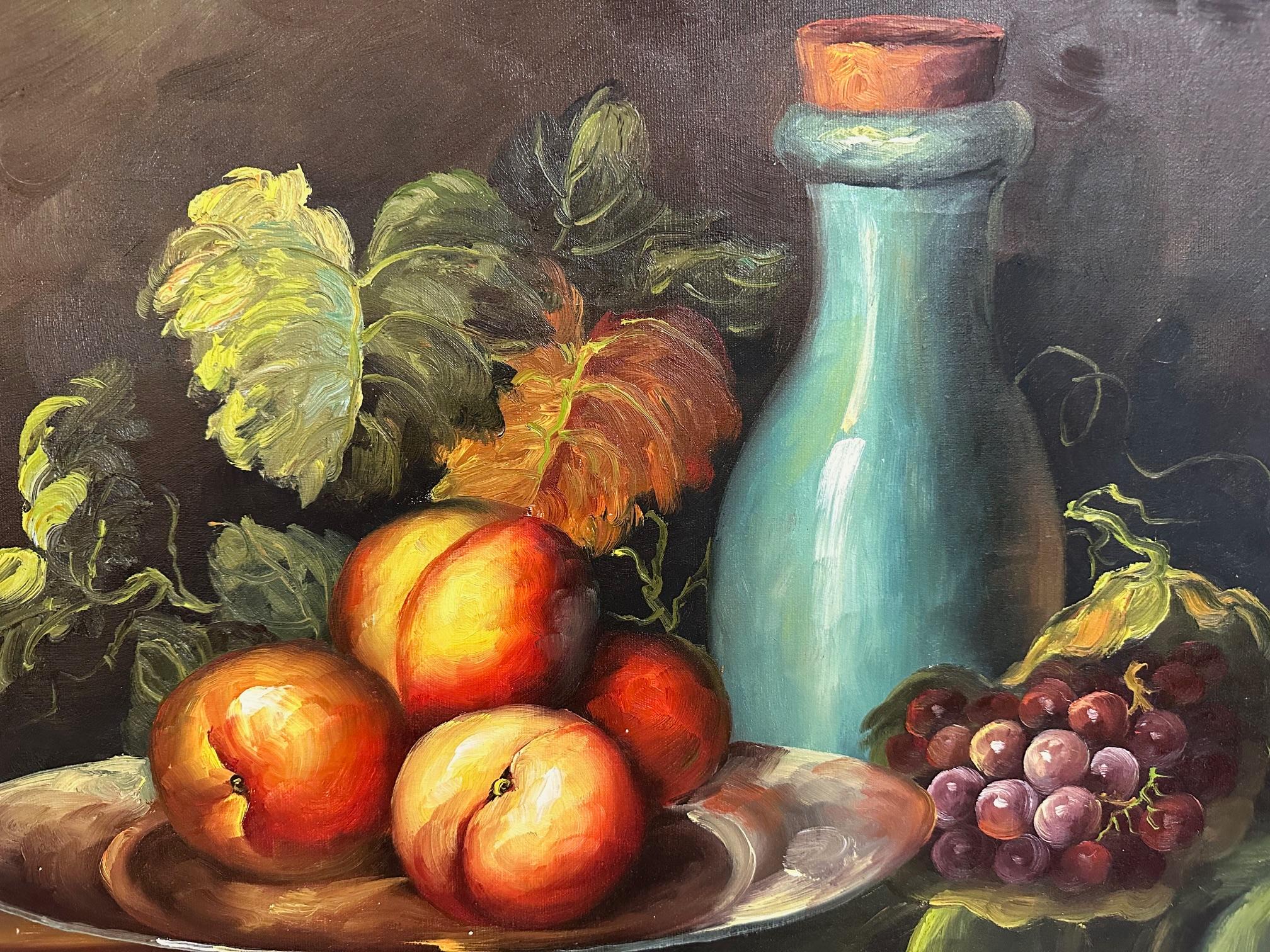 Stunning Traditional Still Life with Fruit on Table In Good Condition For Sale In Hopewell, NJ