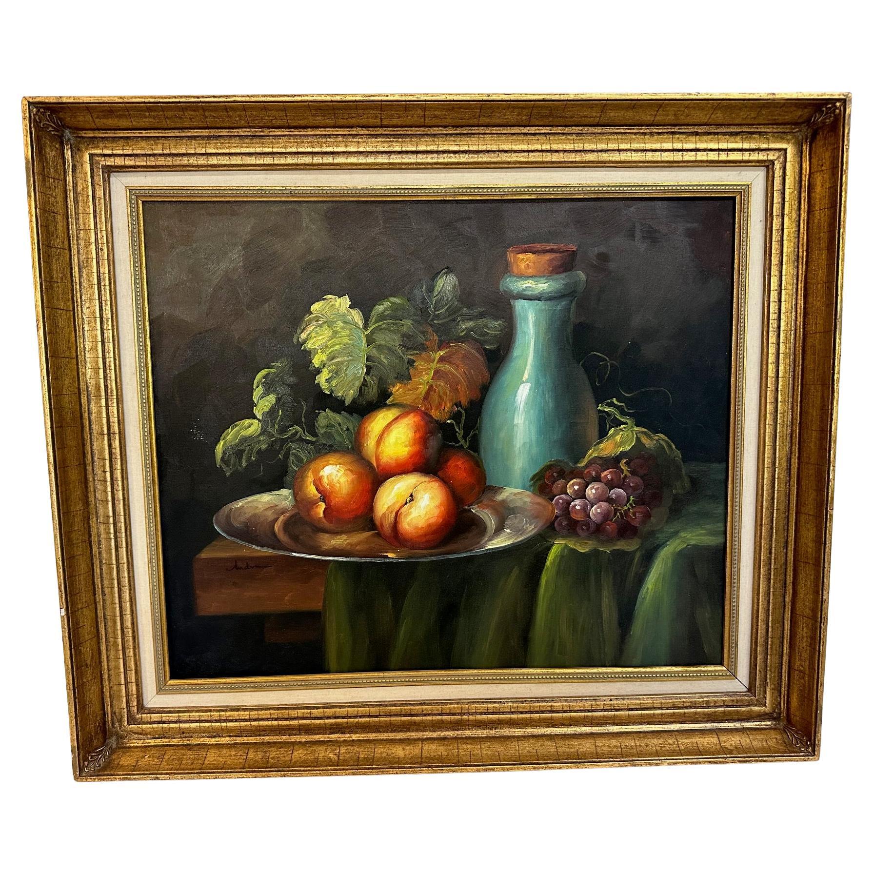 Stunning Traditional Still Life with Fruit on Table For Sale