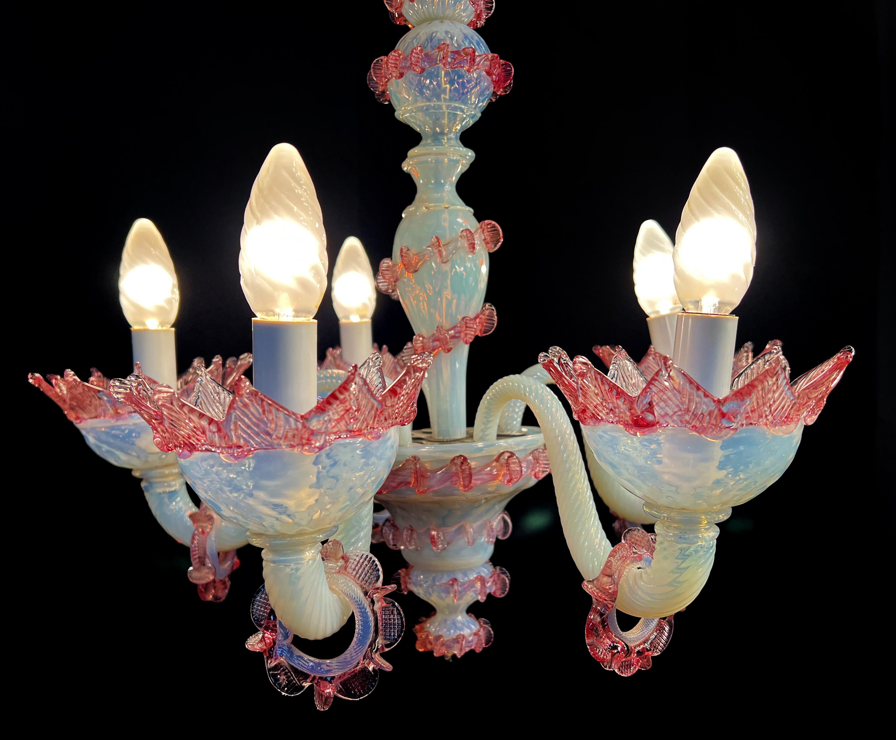 Mid-20th Century Stunning Trio Light Blue and Pink Venetian Chandeliers, Murano, 1950s For Sale