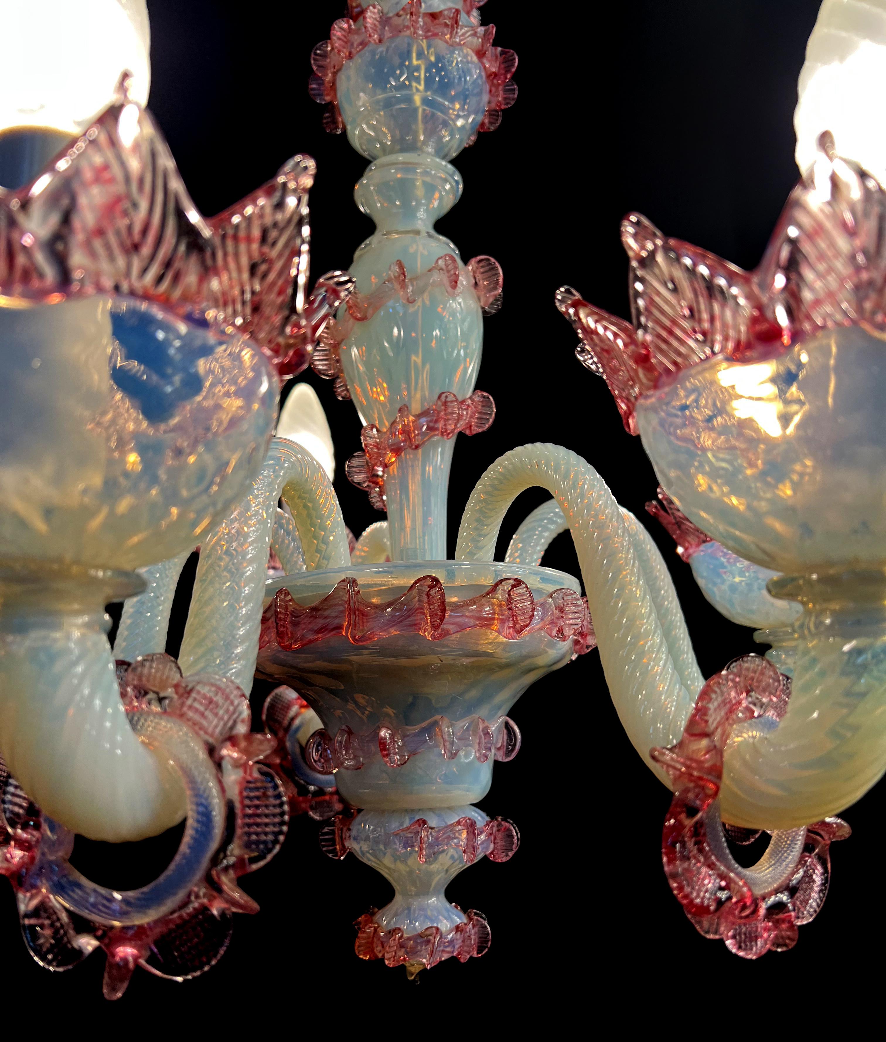Murano Glass Stunning Trio Light Blue and Pink Venetian Chandeliers, Murano, 1950s For Sale