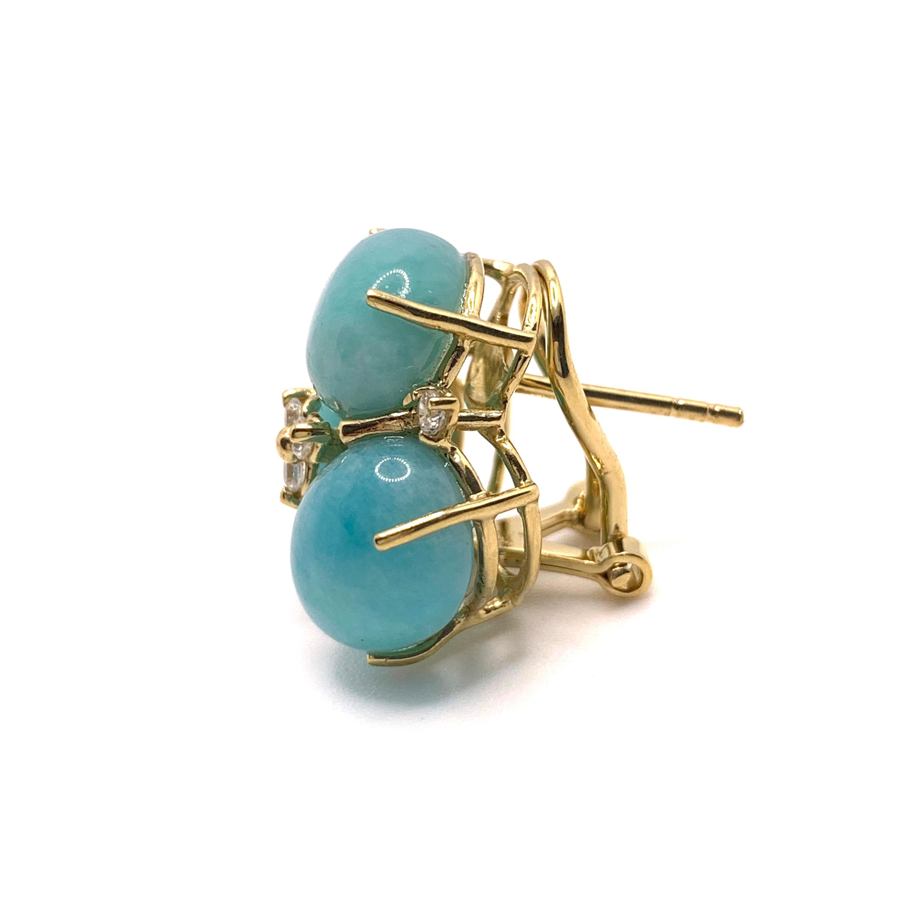 Taille cabochon Boucles d'oreilles en Vermeil composées de trois Amazonites ovales en vente