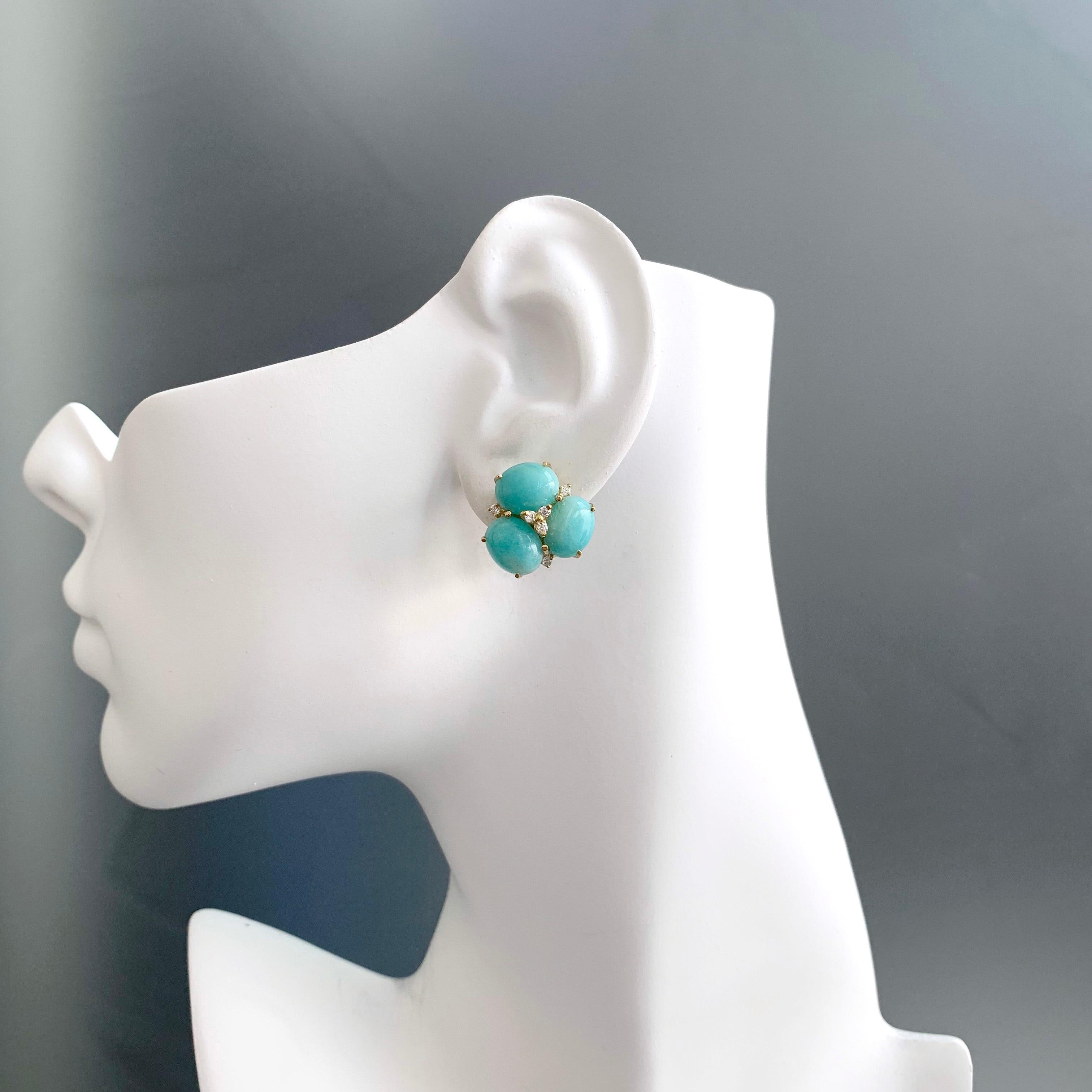 Women's or Men's Stunning Triple Oval Amazonite Vermeil Earrings