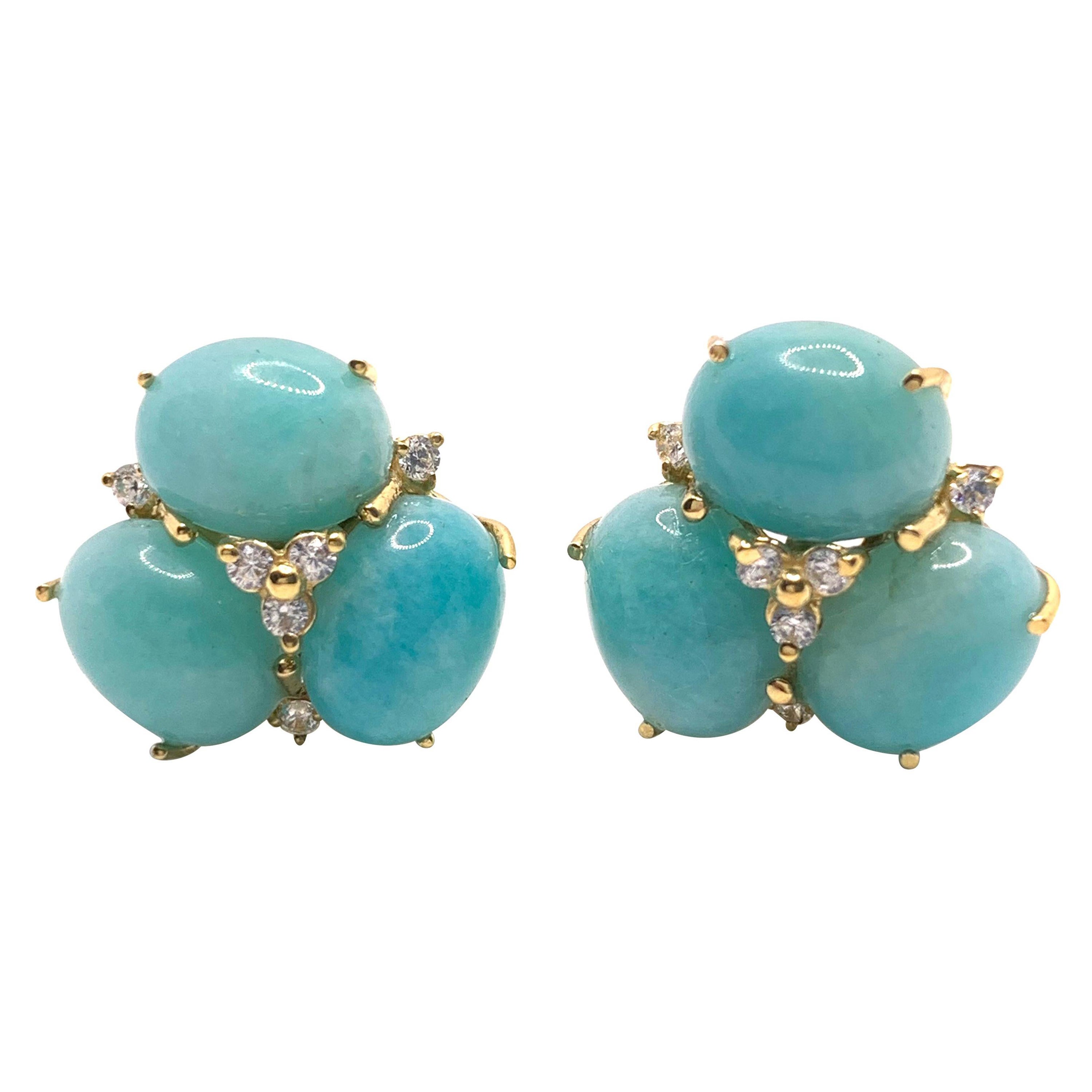 Boucles d'oreilles en Vermeil composées de trois Amazonites ovales en vente