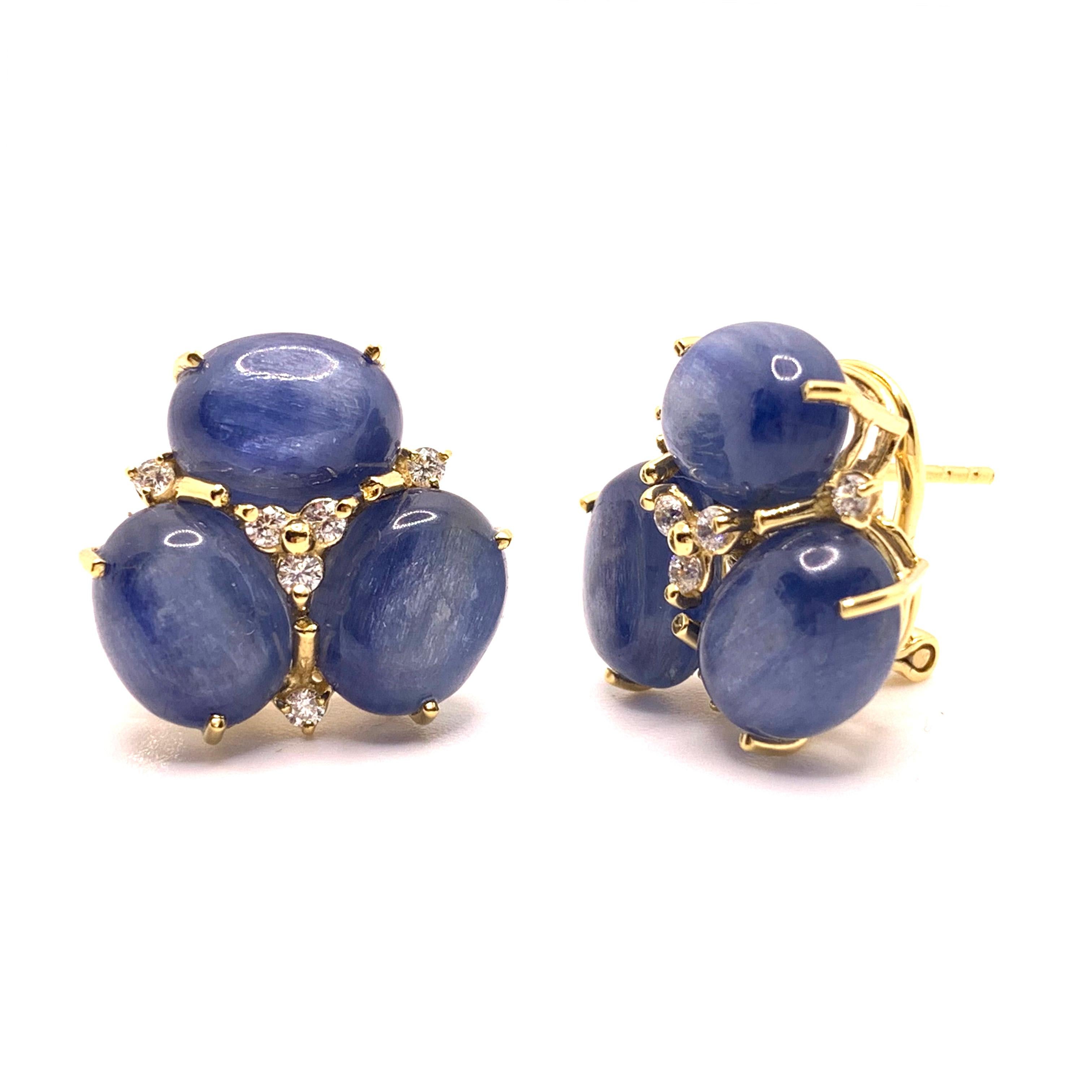 Atemberaubende dreifache ovale blaue Kyanit-Vermeil-Ohrringe (Zeitgenössisch) im Angebot