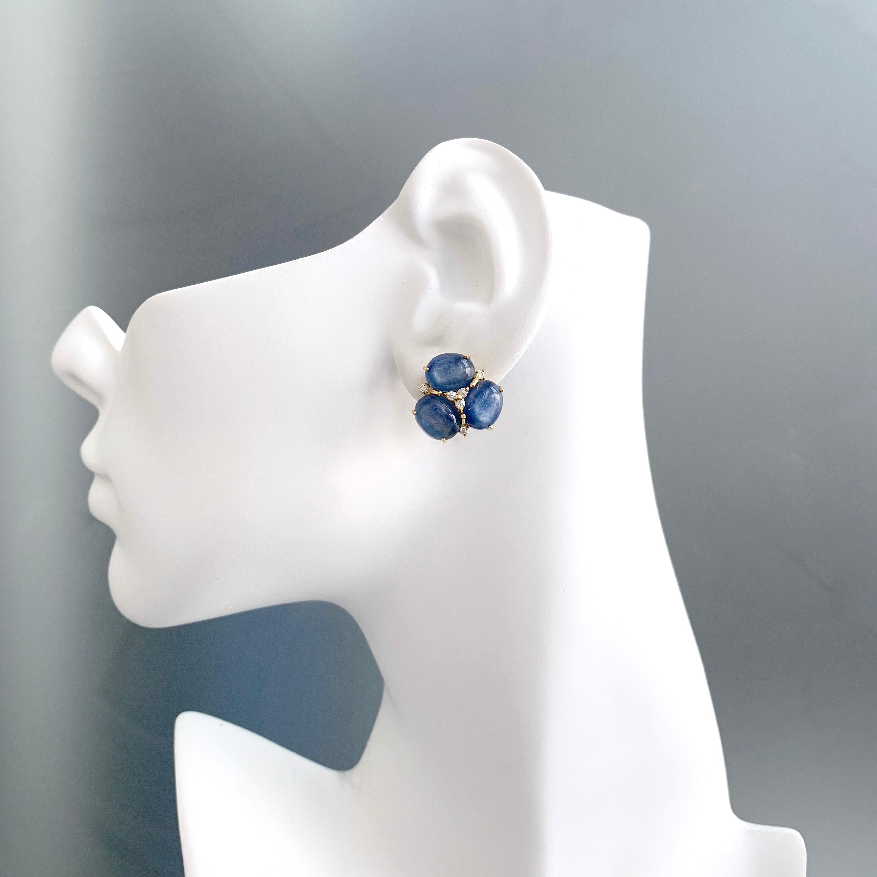 Women's or Men's Stunning Triple Oval Blue Kyanite Vermeil Earrings