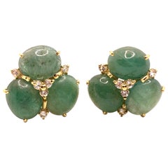 Stunning Triple Oval Green Emerald Vermeil Earrings