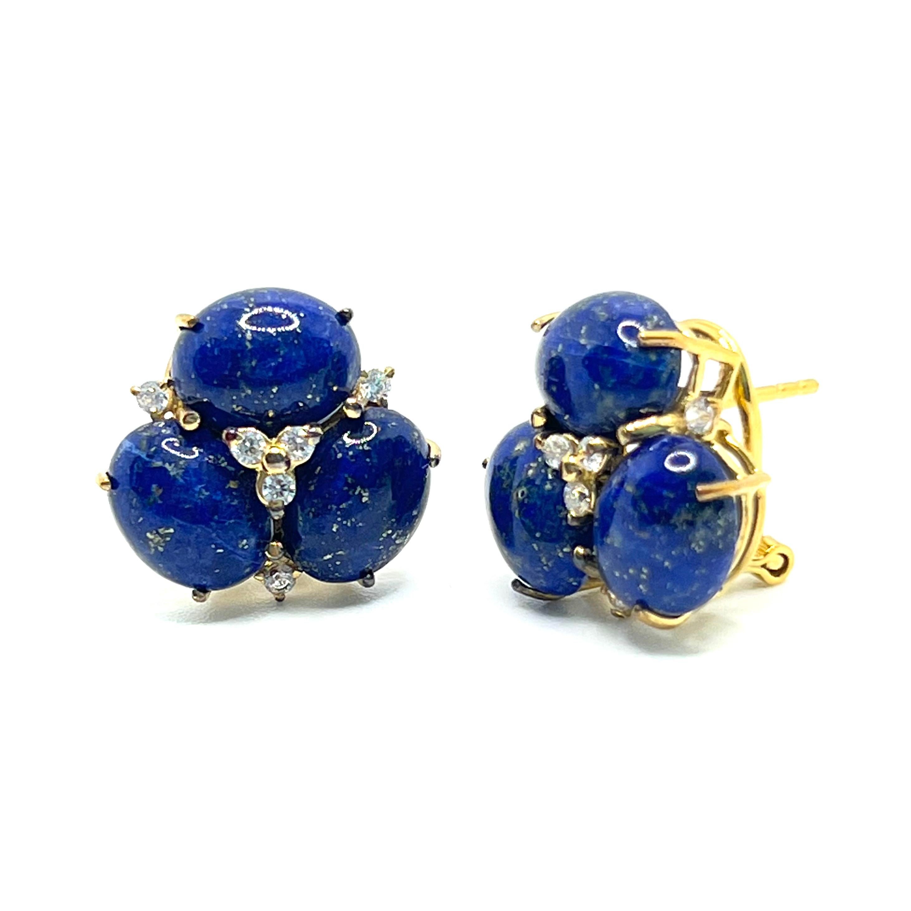 Contemporary Stunning Triple Oval Lapis Lazuli Vermeil Earrings For Sale