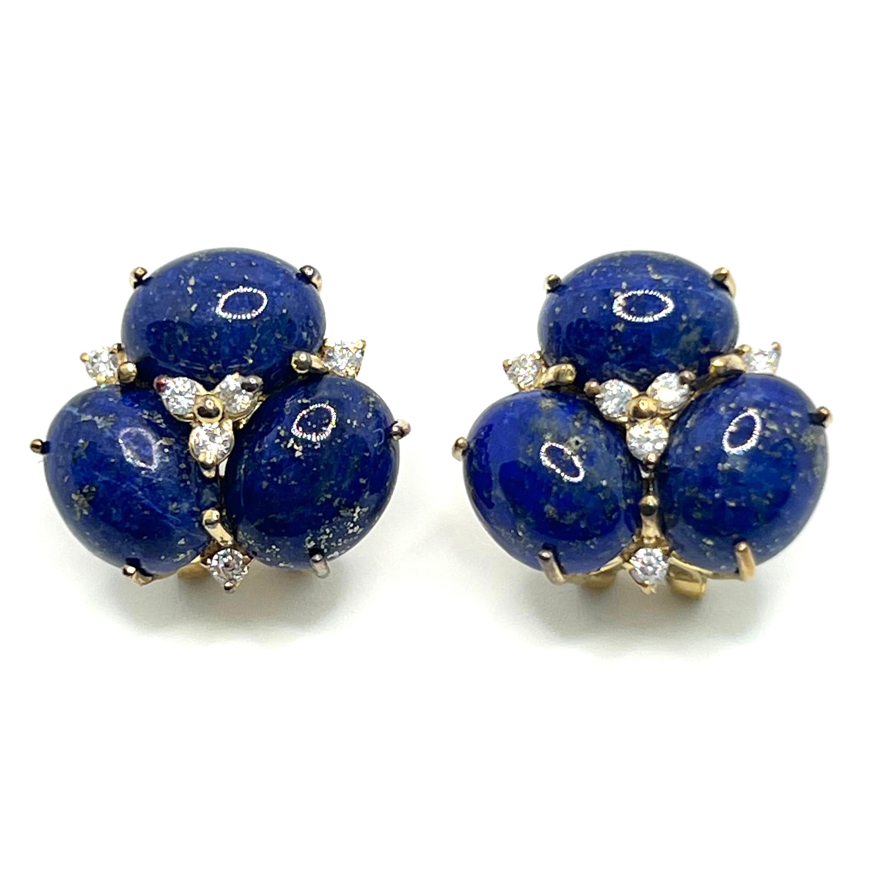Cabochon Stunning Triple Oval Lapis Lazuli Vermeil Earrings For Sale