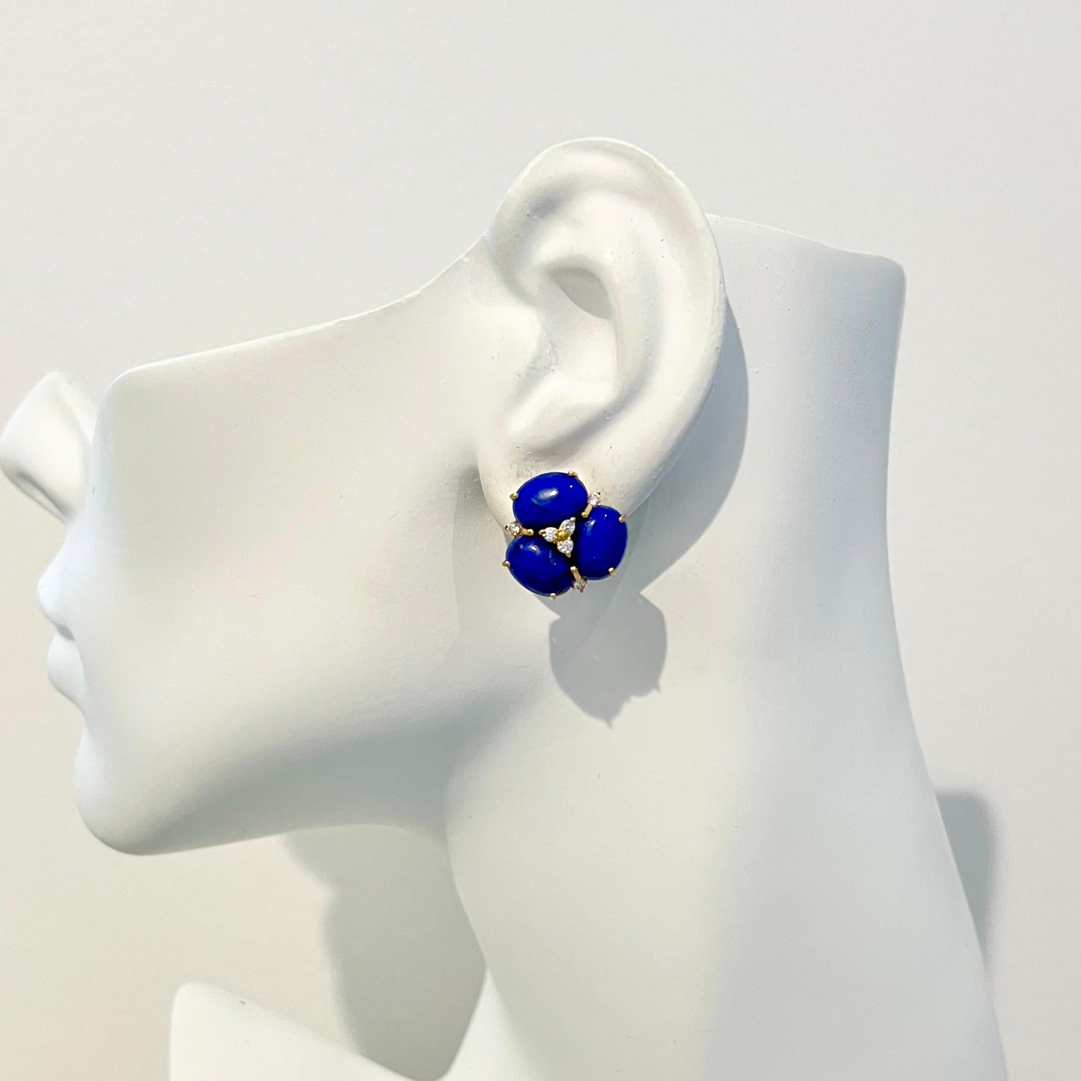 Superbes boucles d'oreilles triple ovale en lapis-lazuli vermeil Unisexe en vente