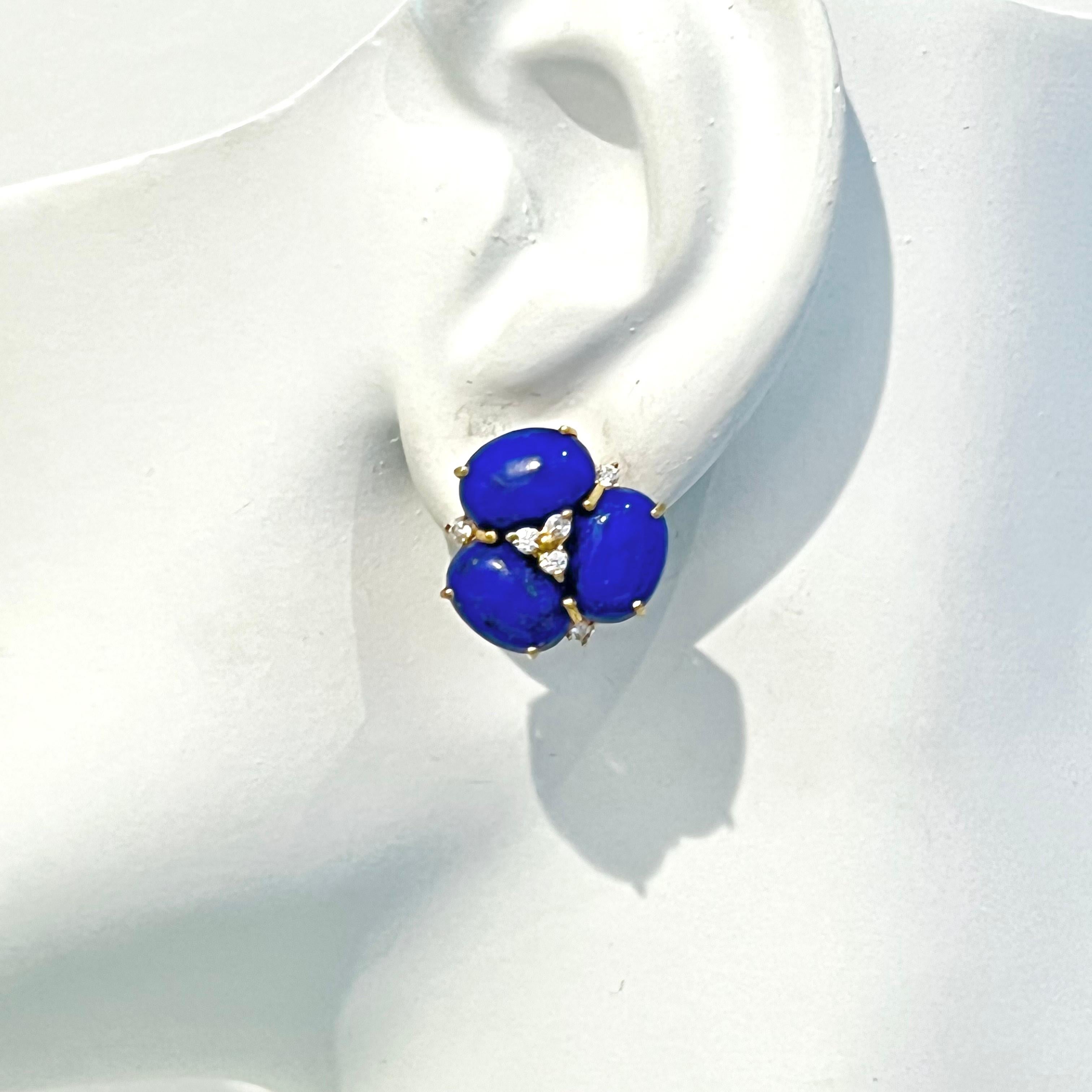 Superbes boucles d'oreilles triple ovale en lapis-lazuli vermeil en vente 1
