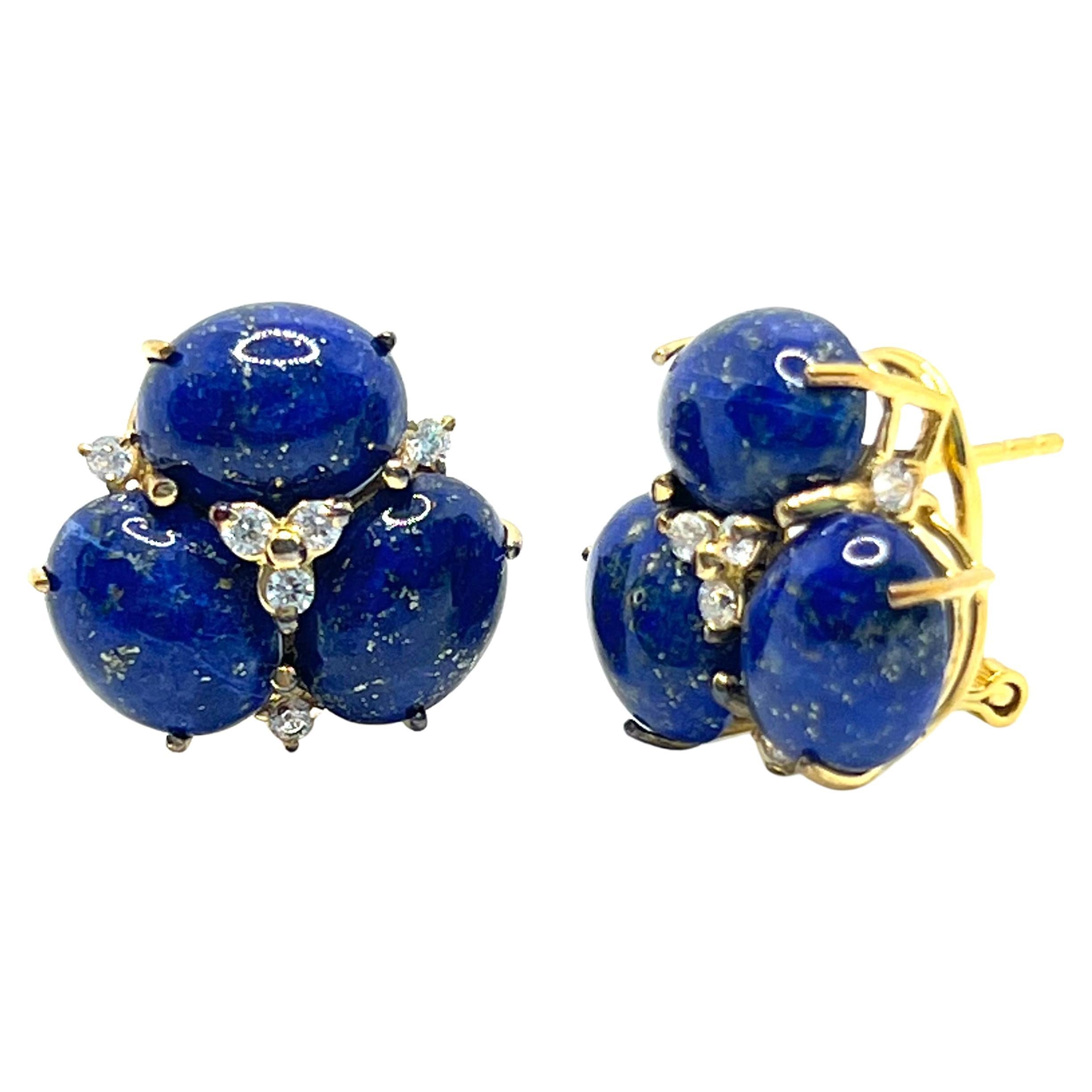Superbes boucles d'oreilles triple ovale en lapis-lazuli vermeil en vente