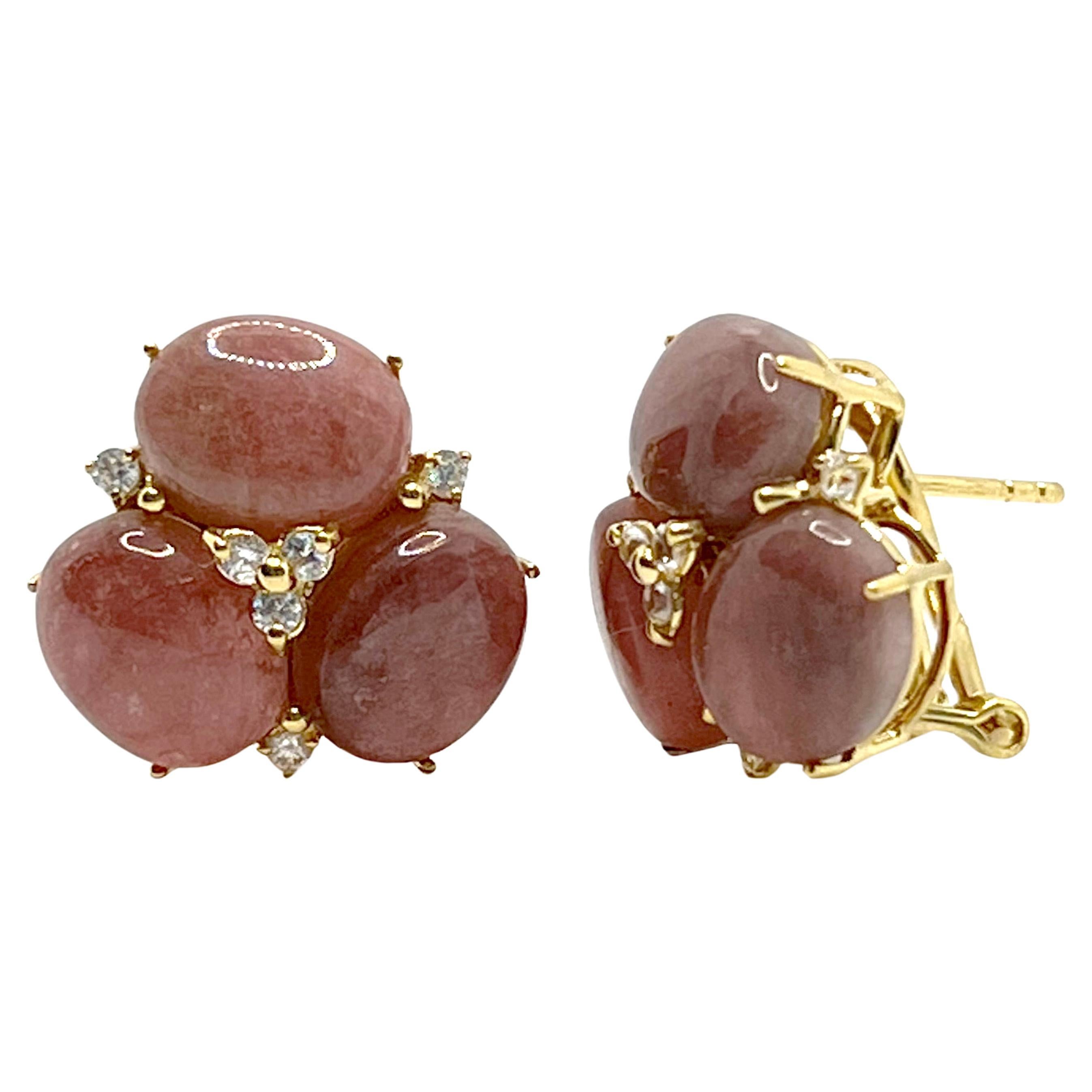 Stunning Triple Oval Milky Pink Tourmaline Vermeil Earrings