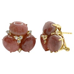 Boucles d'oreilles en Vermeil avec Tourmaline rose laiteuse triple ovale