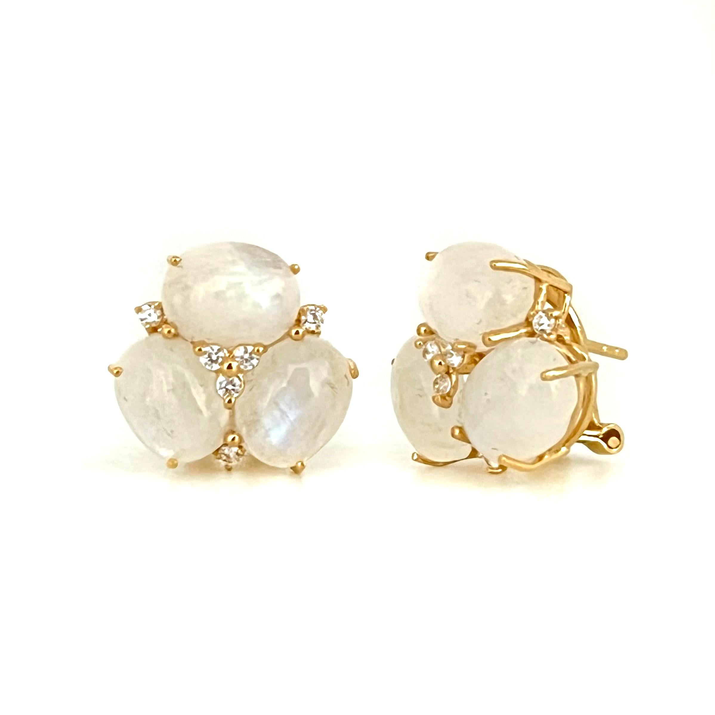 Contemporary Stunning Triple Oval Rainbow Moonstone Vermeil Earrings