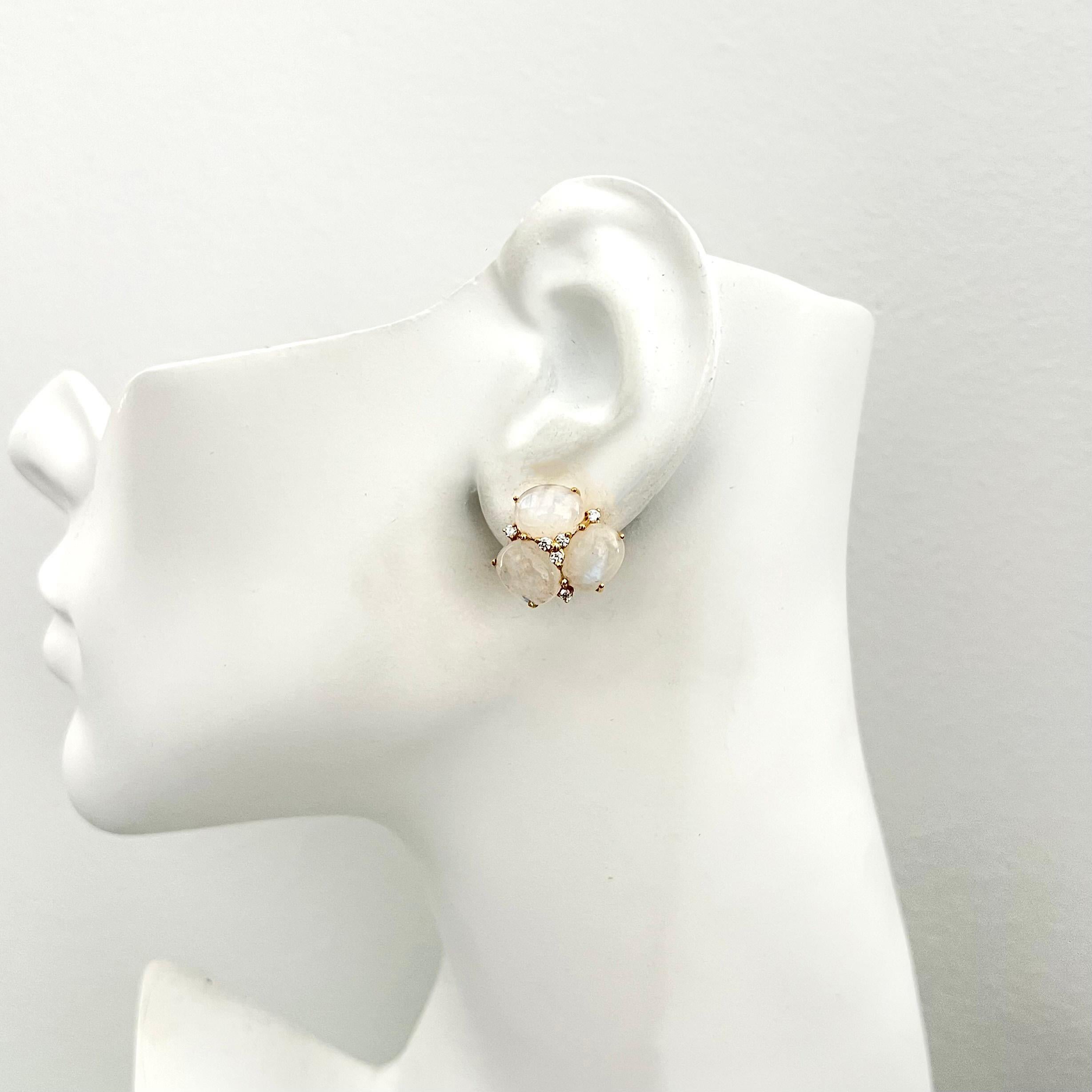 Stunning Triple Oval Rainbow Moonstone Vermeil Earrings In New Condition In Los Angeles, CA