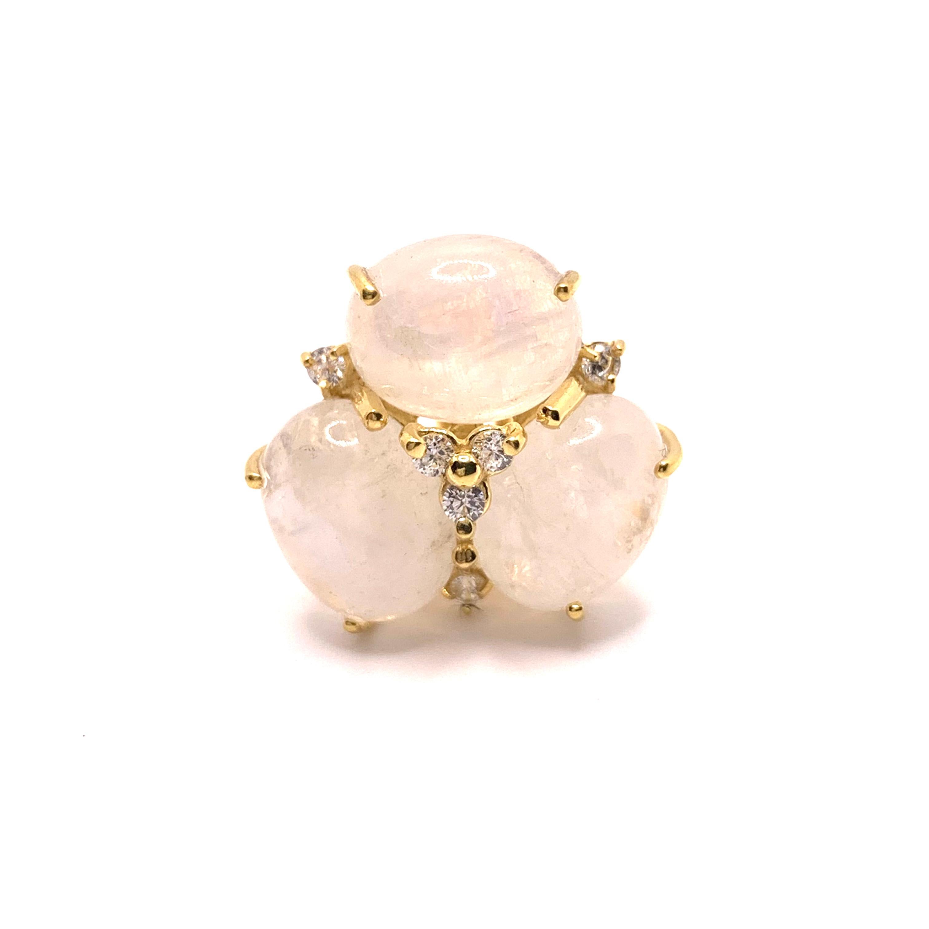 Women's Stunning Triple Oval Rainbow Moonstone Vermeil Earrings