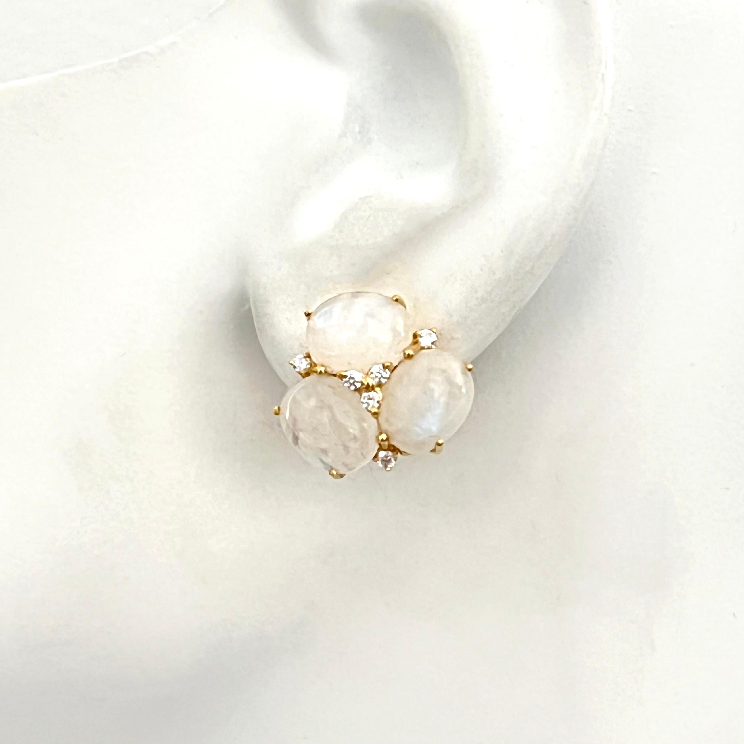 Stunning Triple Oval Rainbow Moonstone Vermeil Earrings 1