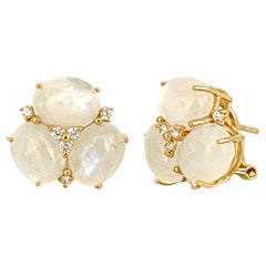 Stunning Triple Oval Rainbow Moonstone Vermeil Earrings