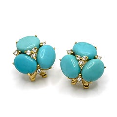 Superbes boucles d'oreilles en turquoise triple ovale