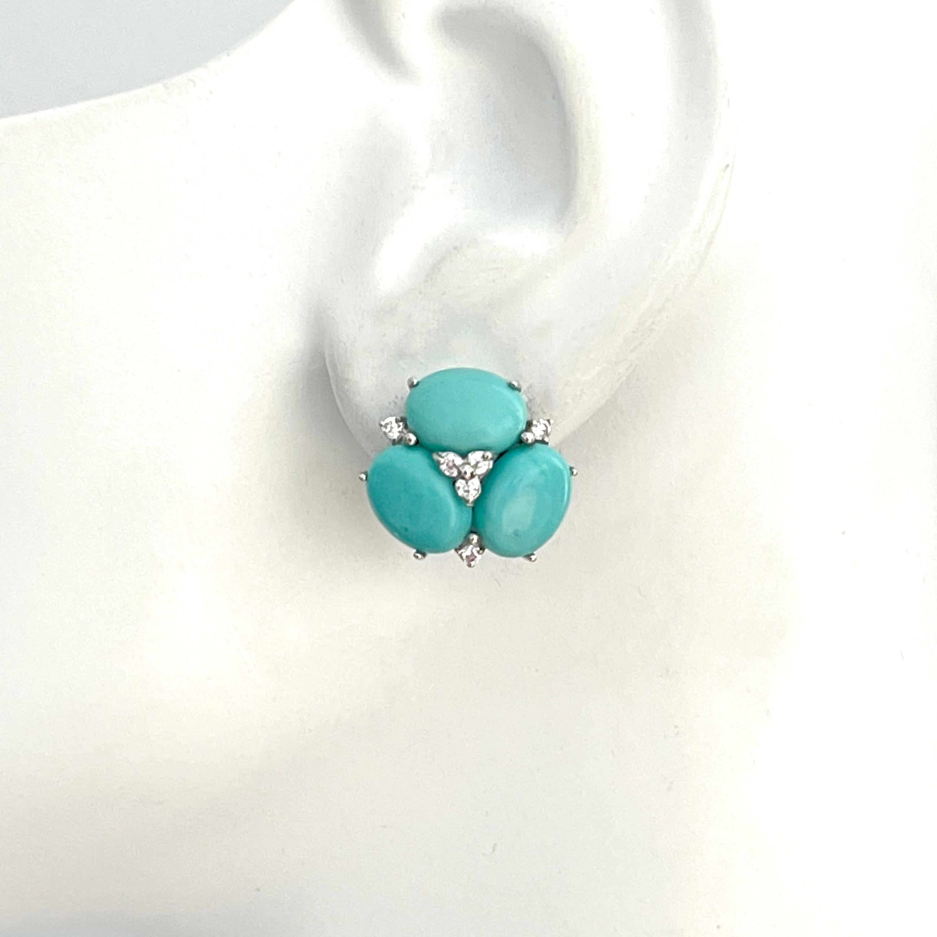 Oval Cut Stunning Triple Oval Turquoise Earrings For Sale
