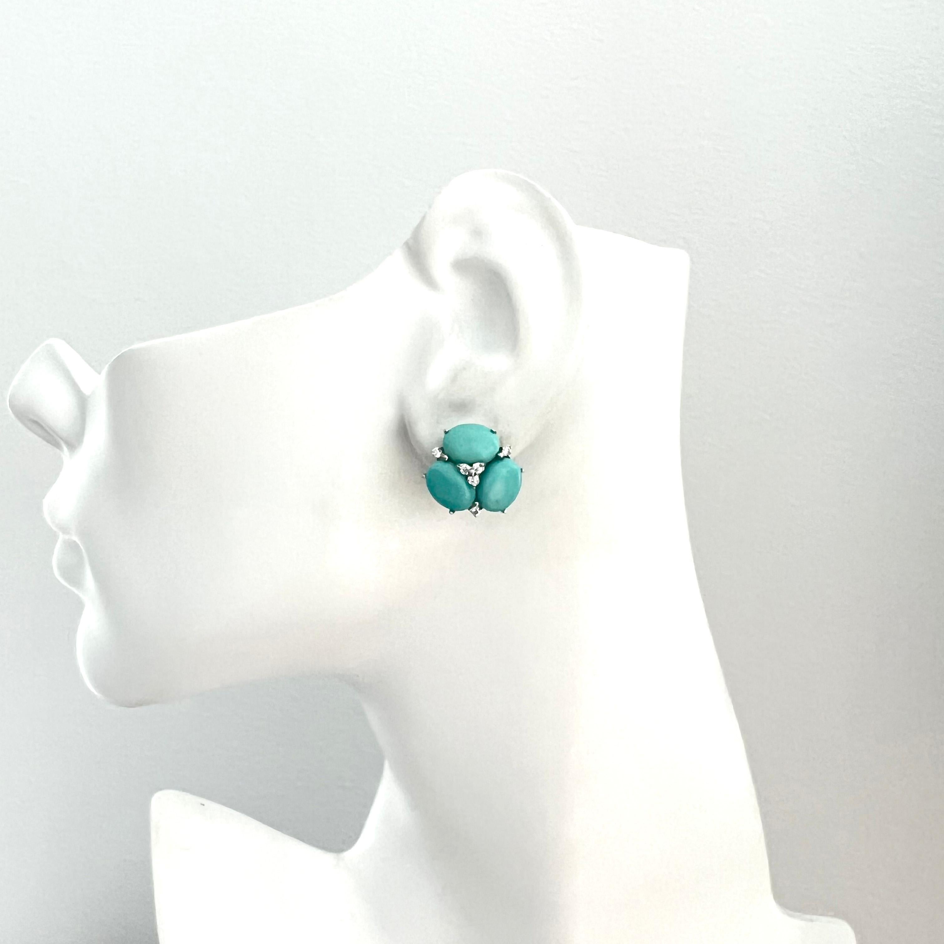 Stunning Triple Oval Turquoise Earrings In New Condition For Sale In Los Angeles, CA