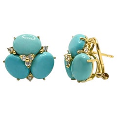 Superbes boucles d'oreilles en turquoise triple ovale
