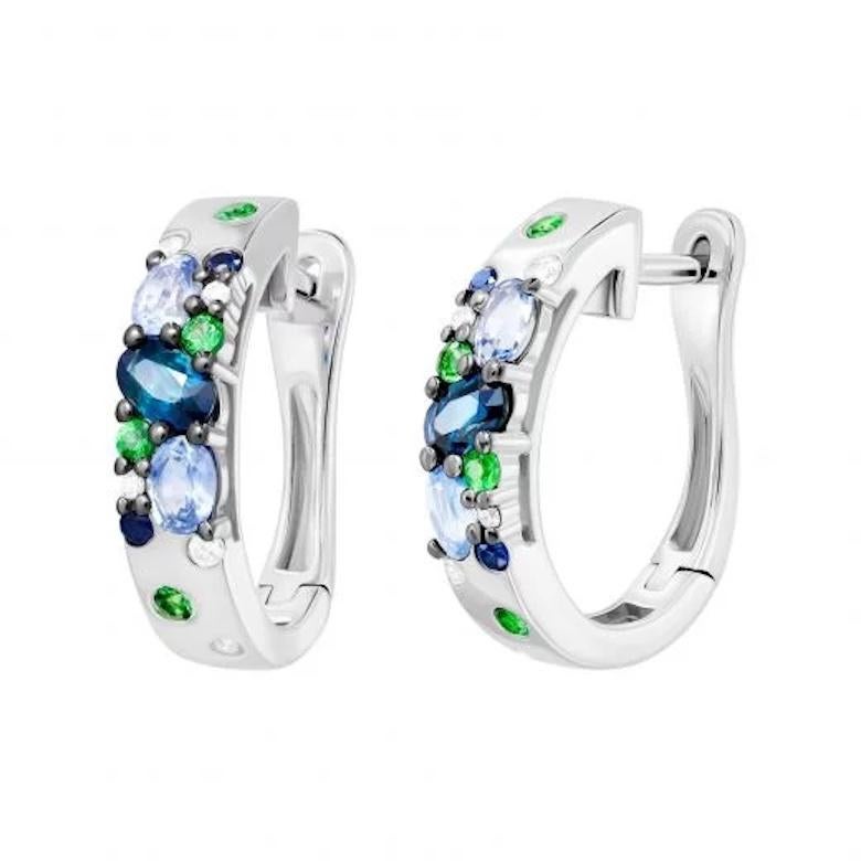 Stunning Tsavorite Diamond Blue Sapphire White 14k Gold Earrings for Her In New Condition For Sale In Montreux, CH