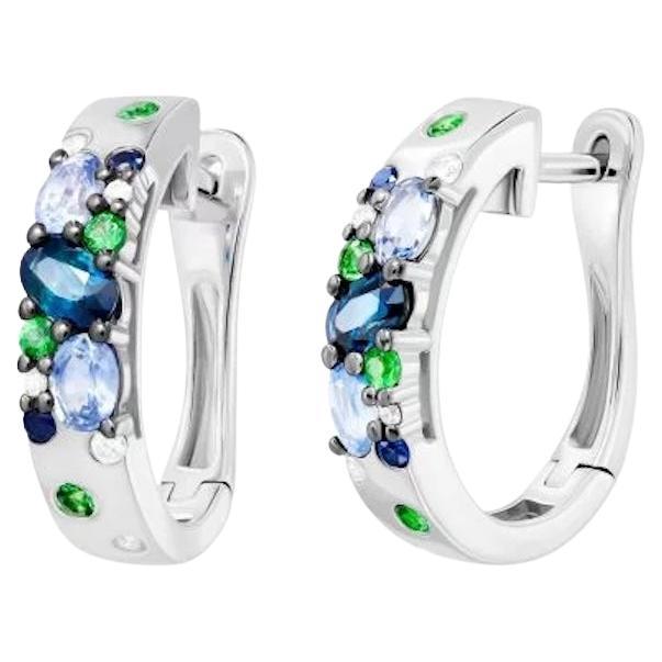 Boucles d'oreilles en or 14K pour elle : Tsavorite, diamant, saphir bleu et blanc