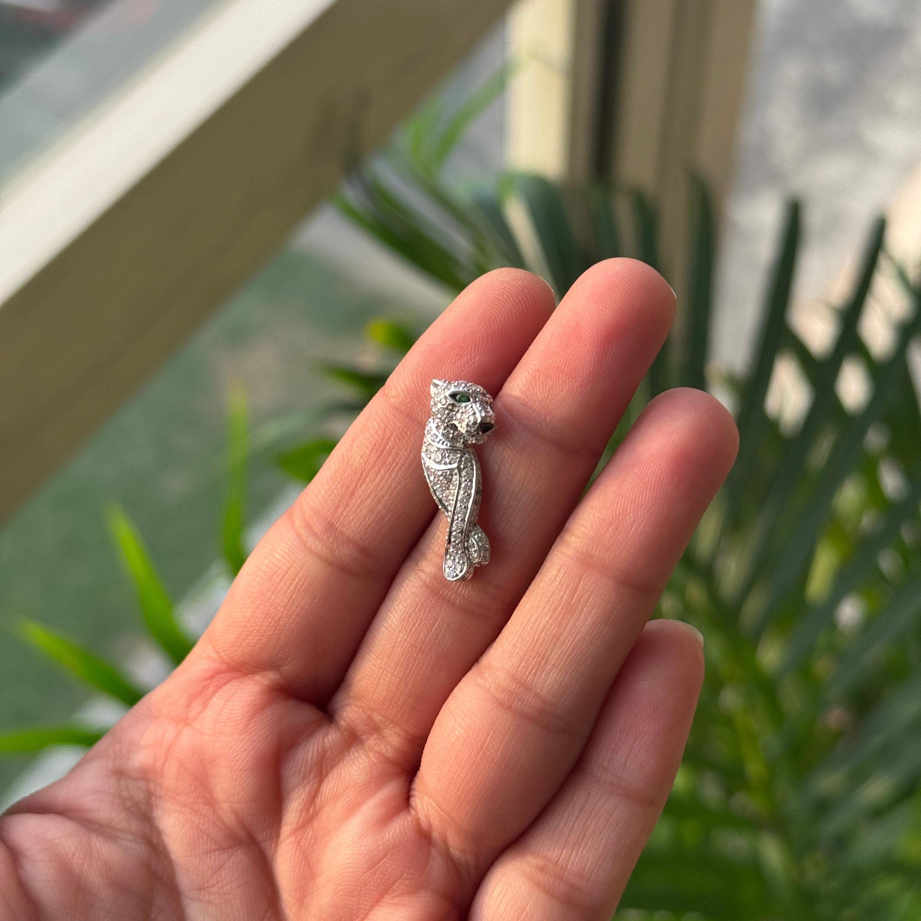 Ciondolo con diamante Panther Tsavorite in oro bianco 18 carati in vendita 7