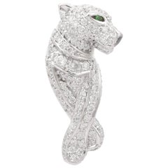 Stunning Tsavorite & Diamond Panther Pendant in 18K White Gold Fine Jewelry Gift