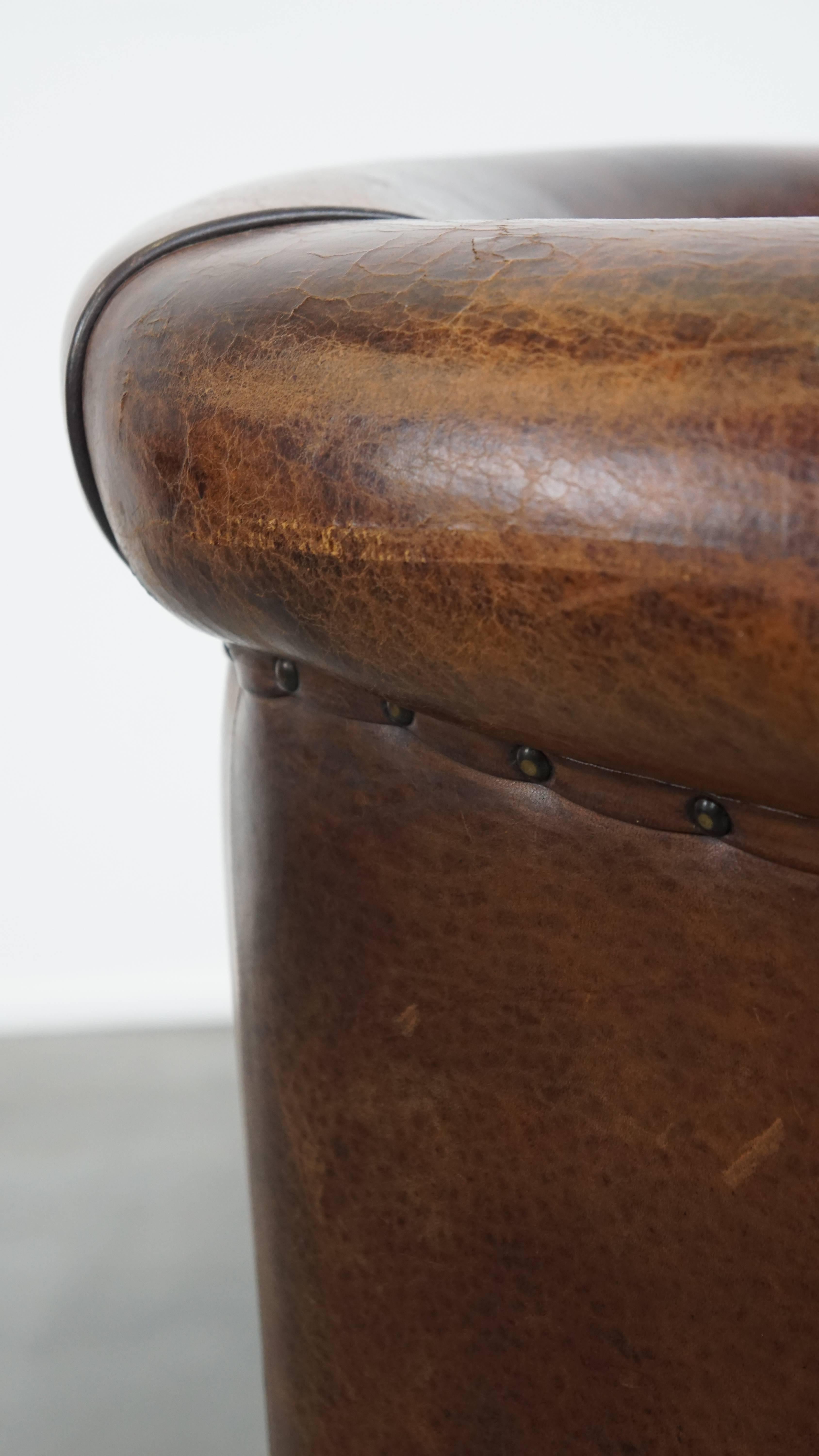 Stunning Tufted Luxury Sheepskin Leather Club Armchair For Sale 6