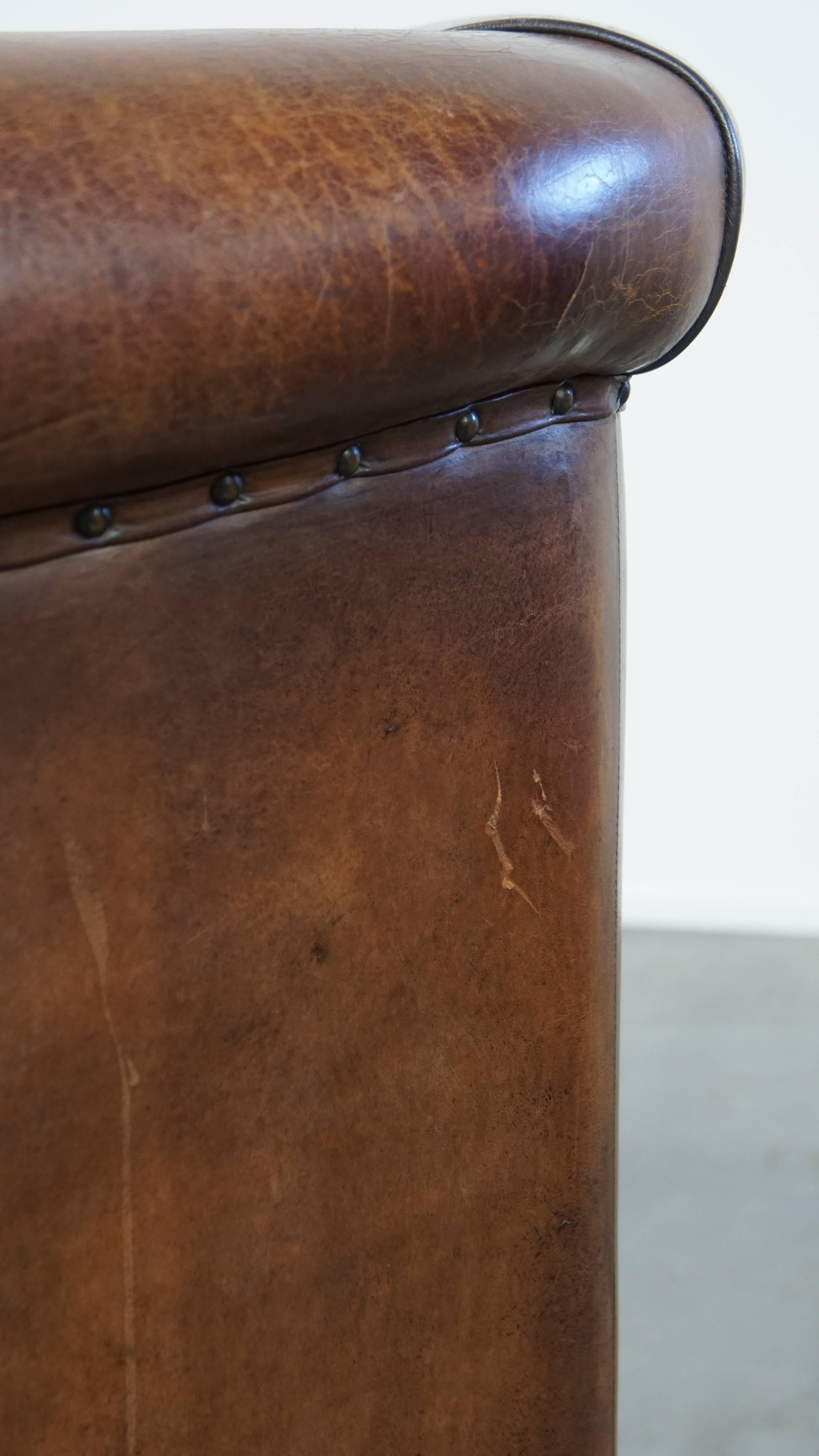 Stunning Tufted Luxury Sheepskin Leather Club Armchair For Sale 7