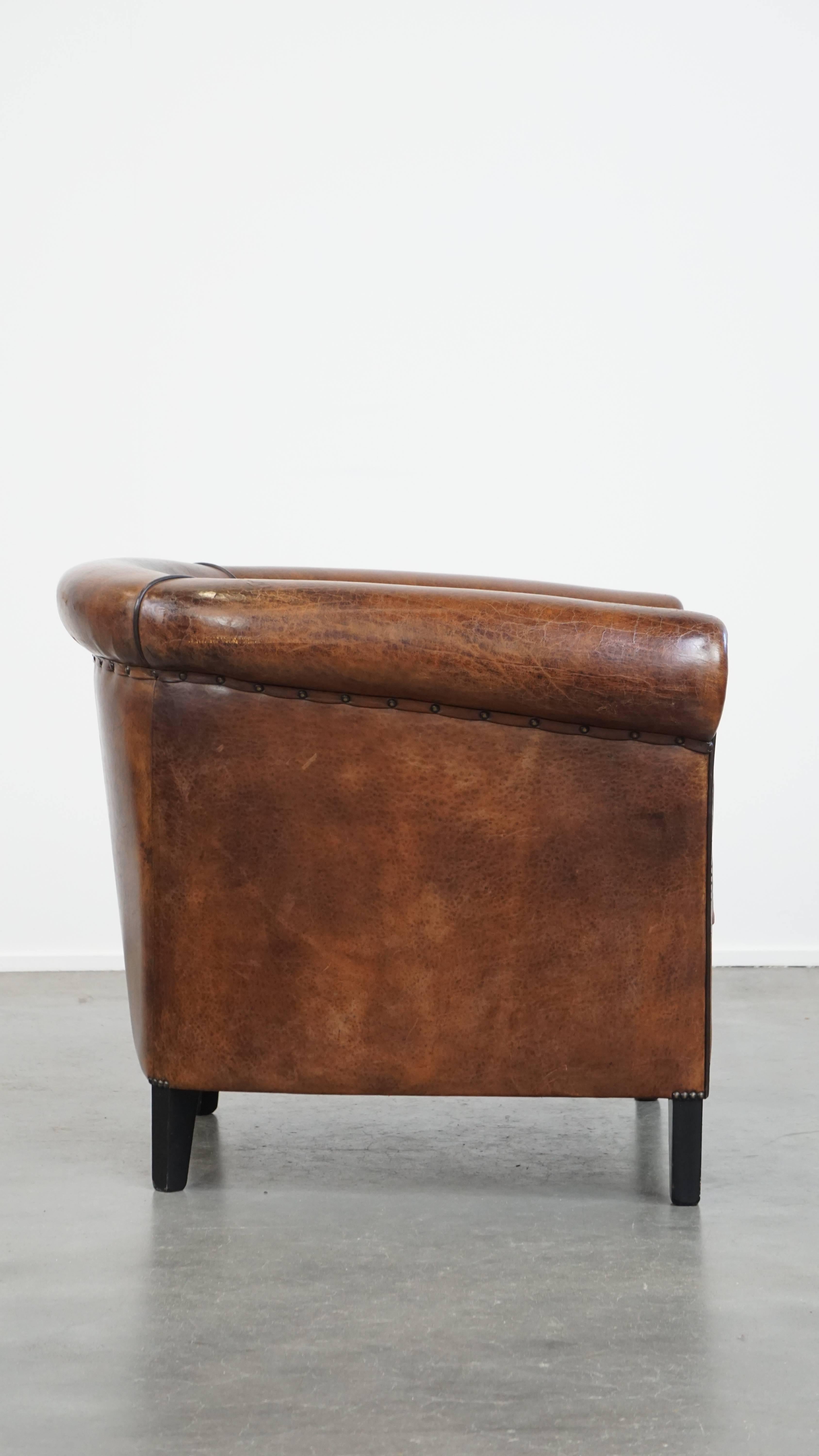 Classical Roman Stunning Tufted Luxury Sheepskin Leather Club Armchair For Sale