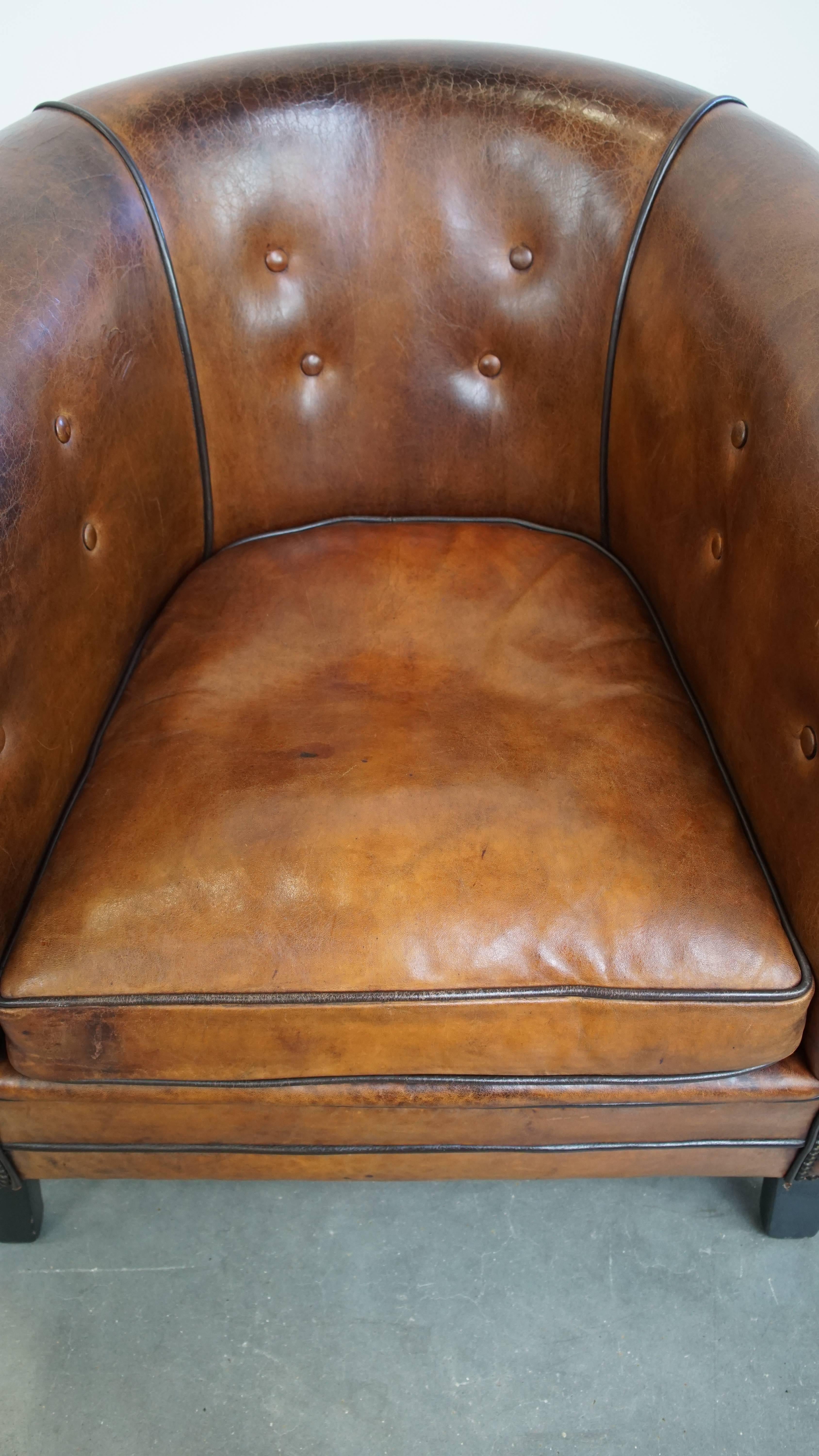 20th Century Stunning Tufted Luxury Sheepskin Leather Club Armchair For Sale