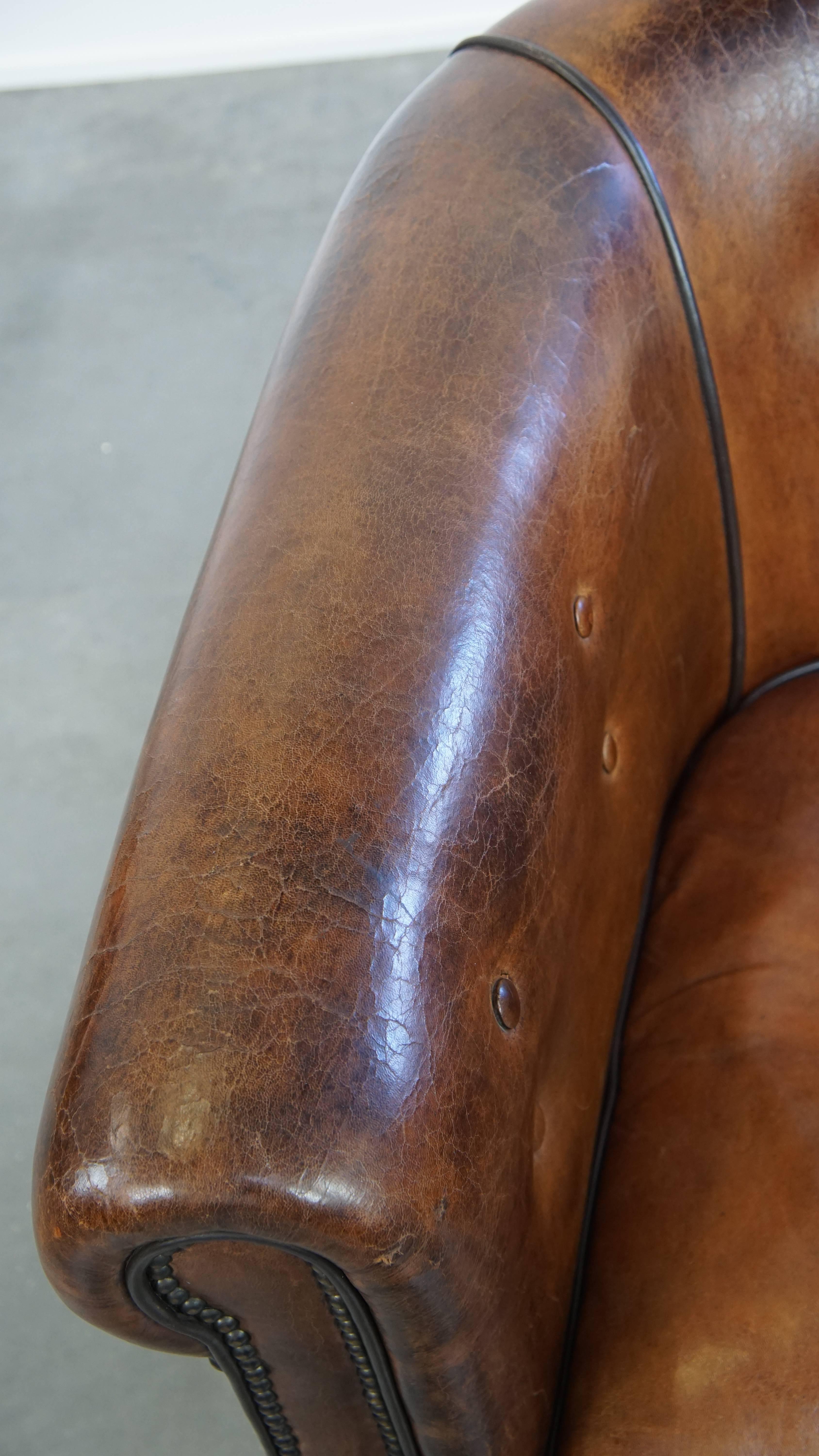 Stunning Tufted Luxury Sheepskin Leather Club Armchair For Sale 1