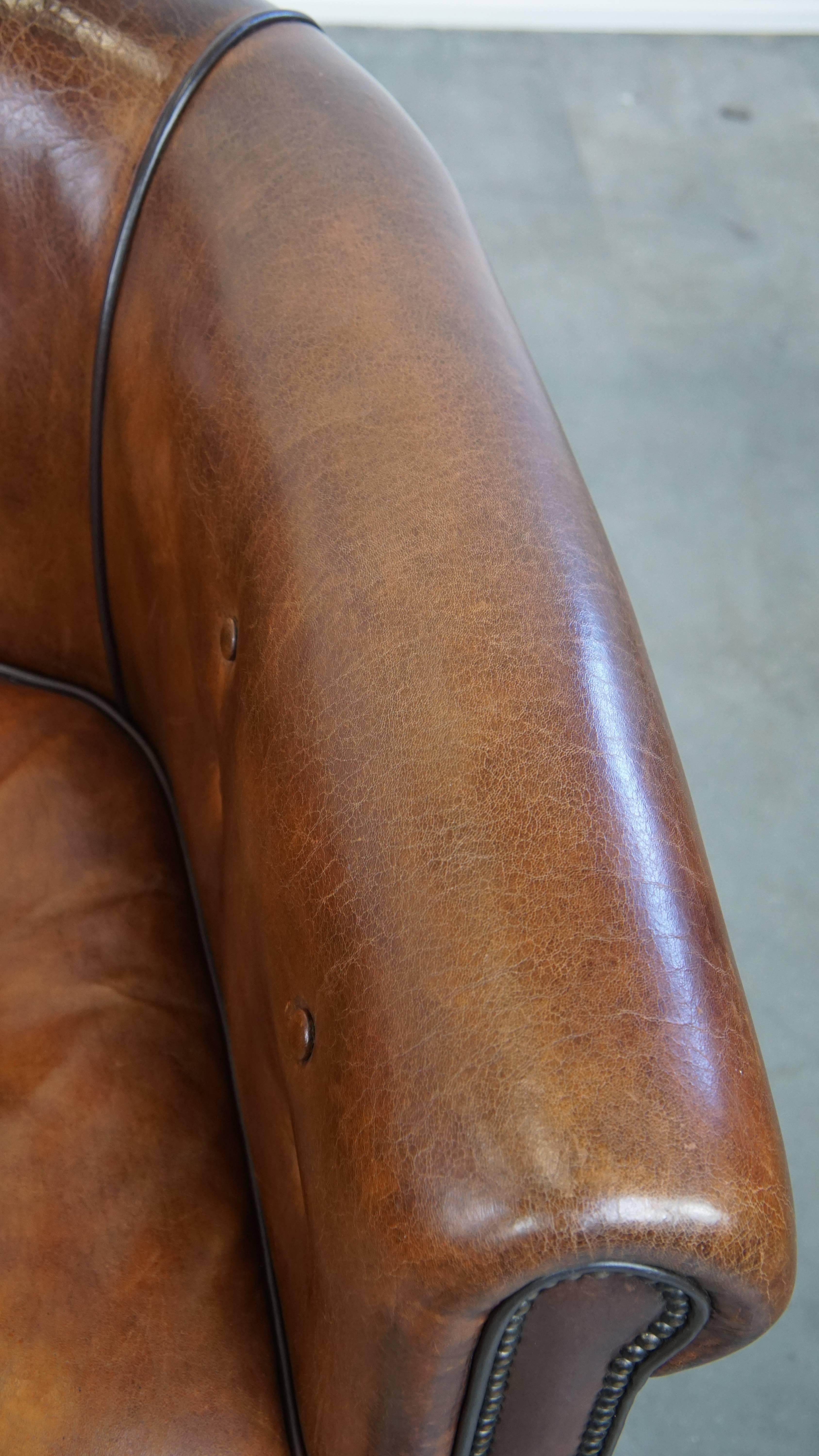 Stunning Tufted Luxury Sheepskin Leather Club Armchair For Sale 2