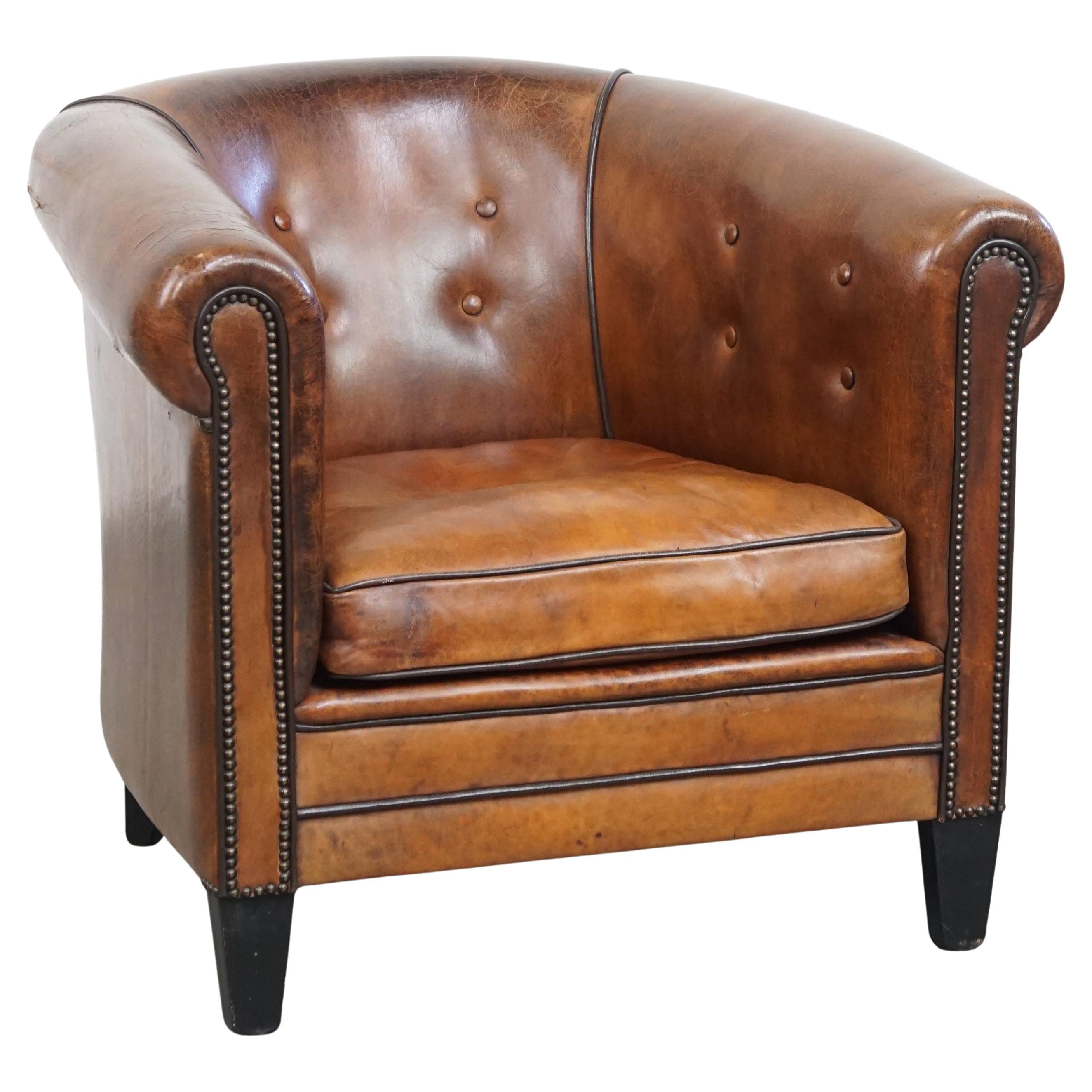 Stunning Tufted Luxury Sheepskin Leather Club Armchair