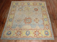 Zabihi Collection Stunning Turkish Blue Yellow Oushak Rug