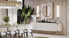 Turnel Mirror With Wooden, Marble And Brass Details