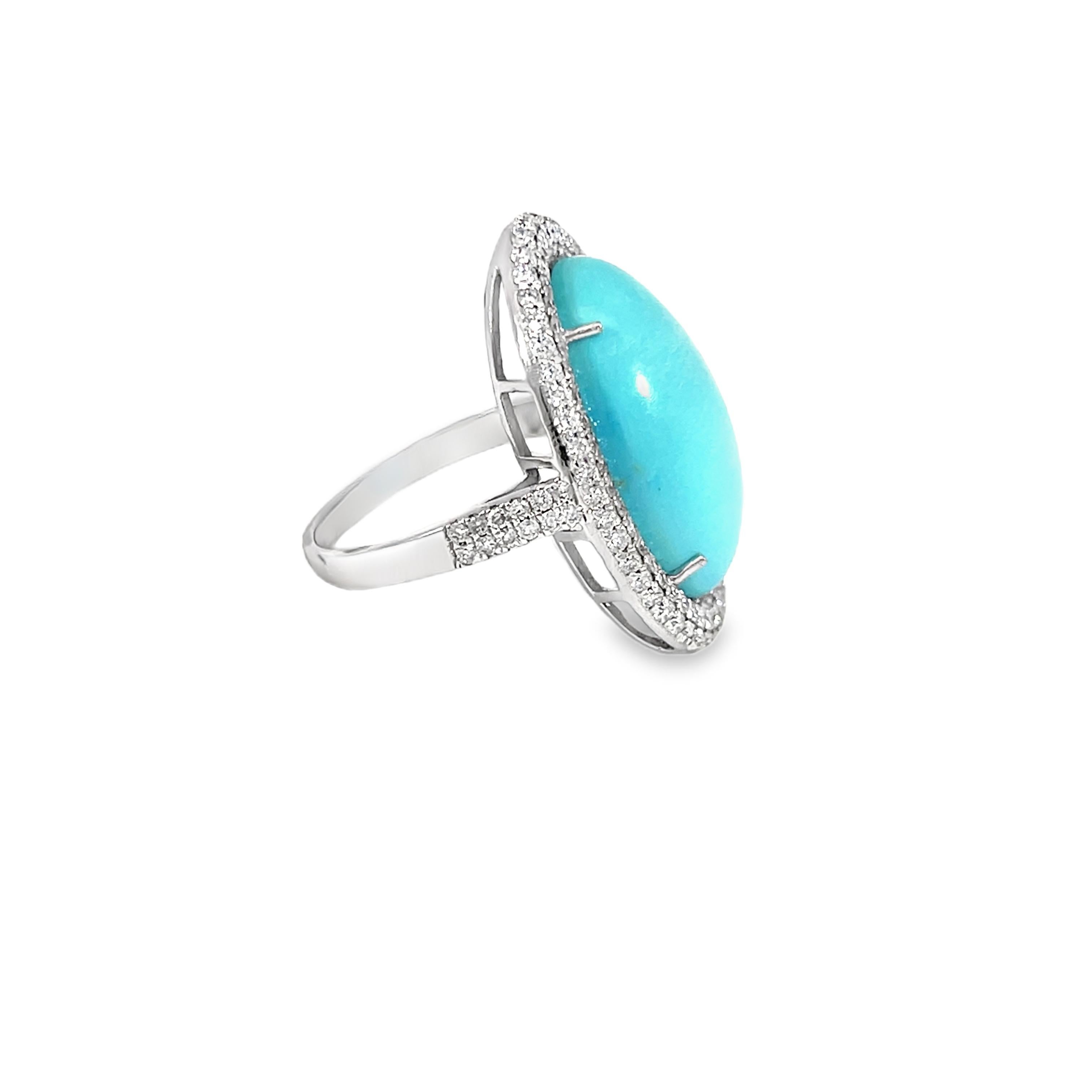 Mixed Cut Stunning Turquoise and Diamond Ring For Sale