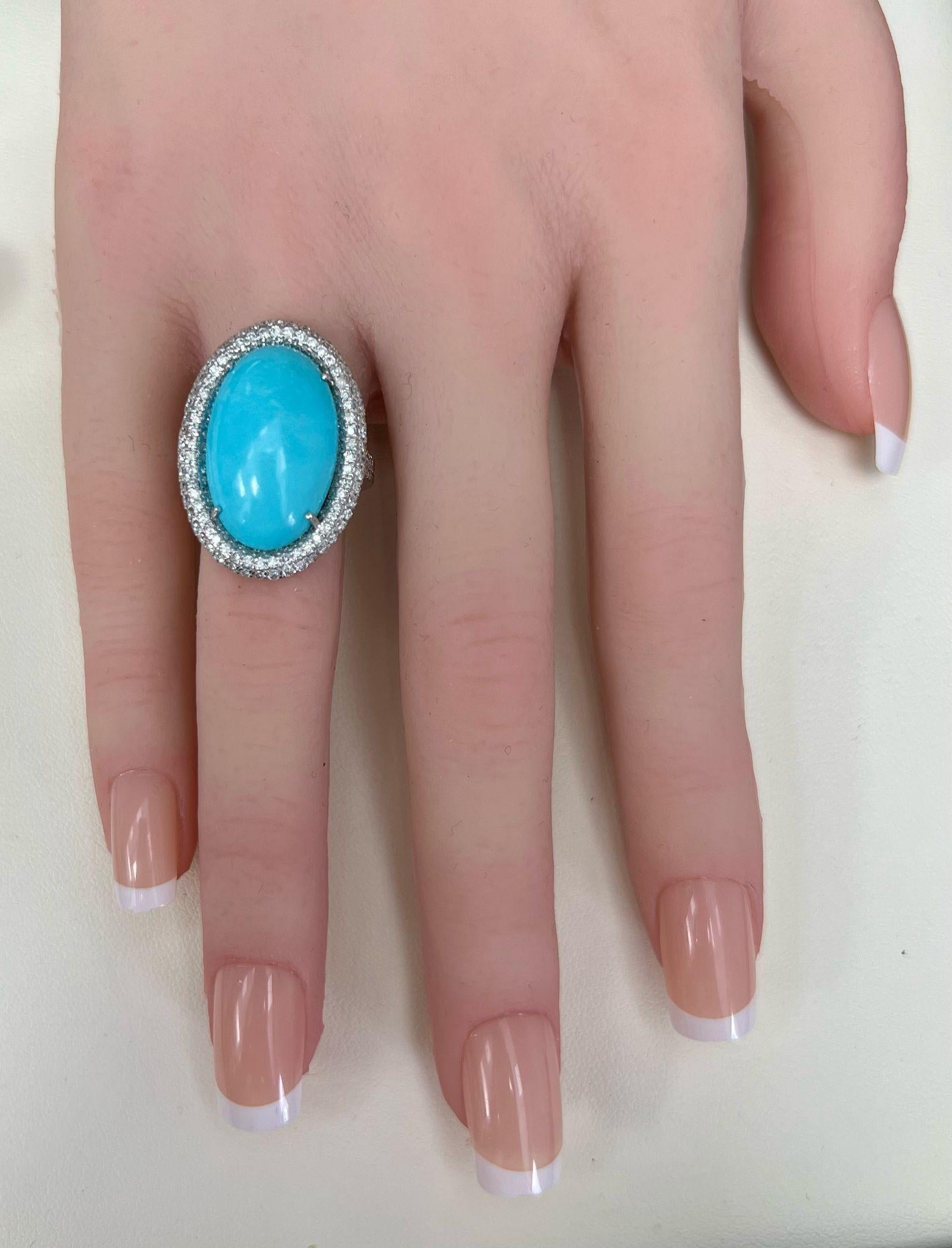 Stunning Turquoise and Diamond Ring For Sale 2