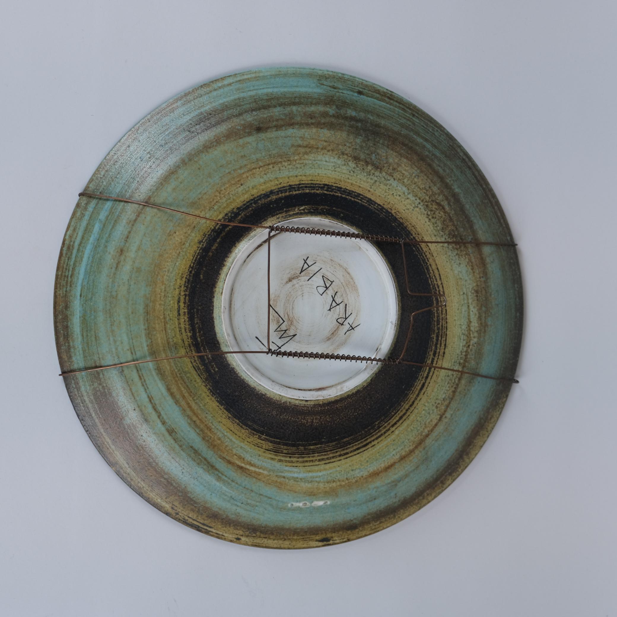 Fine XX secolo Splendido piatto da parete in gres turchese Francesca Mascitti Lindh, Arabia anni '70 in vendita