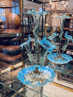 Stunning Turquoise Murano Glass Vase Centerpiece, 1950s