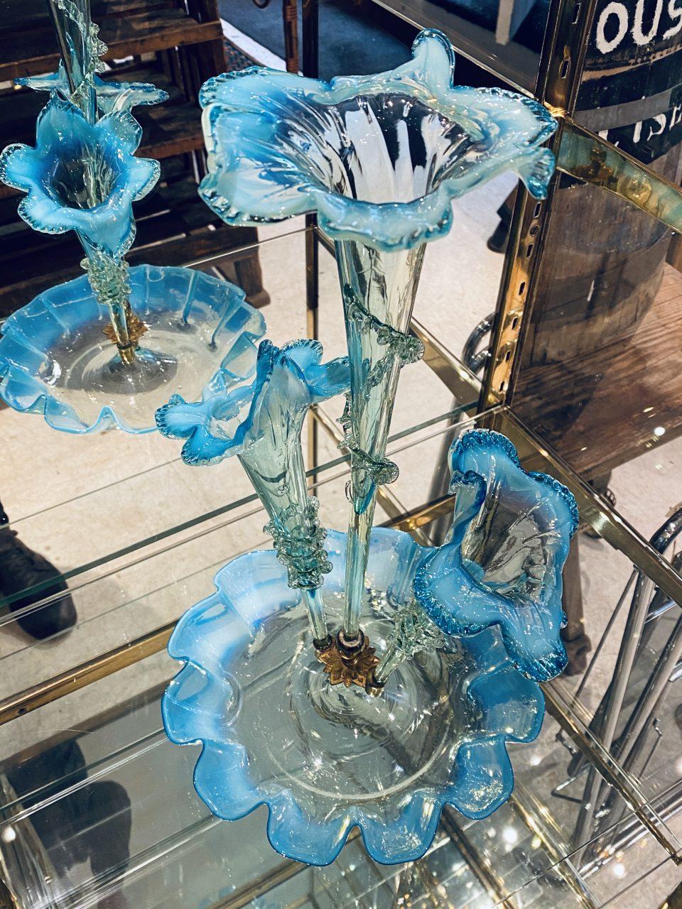Italian Stunning Turquoise Murano Glass Vase Centerpiece, 1950s