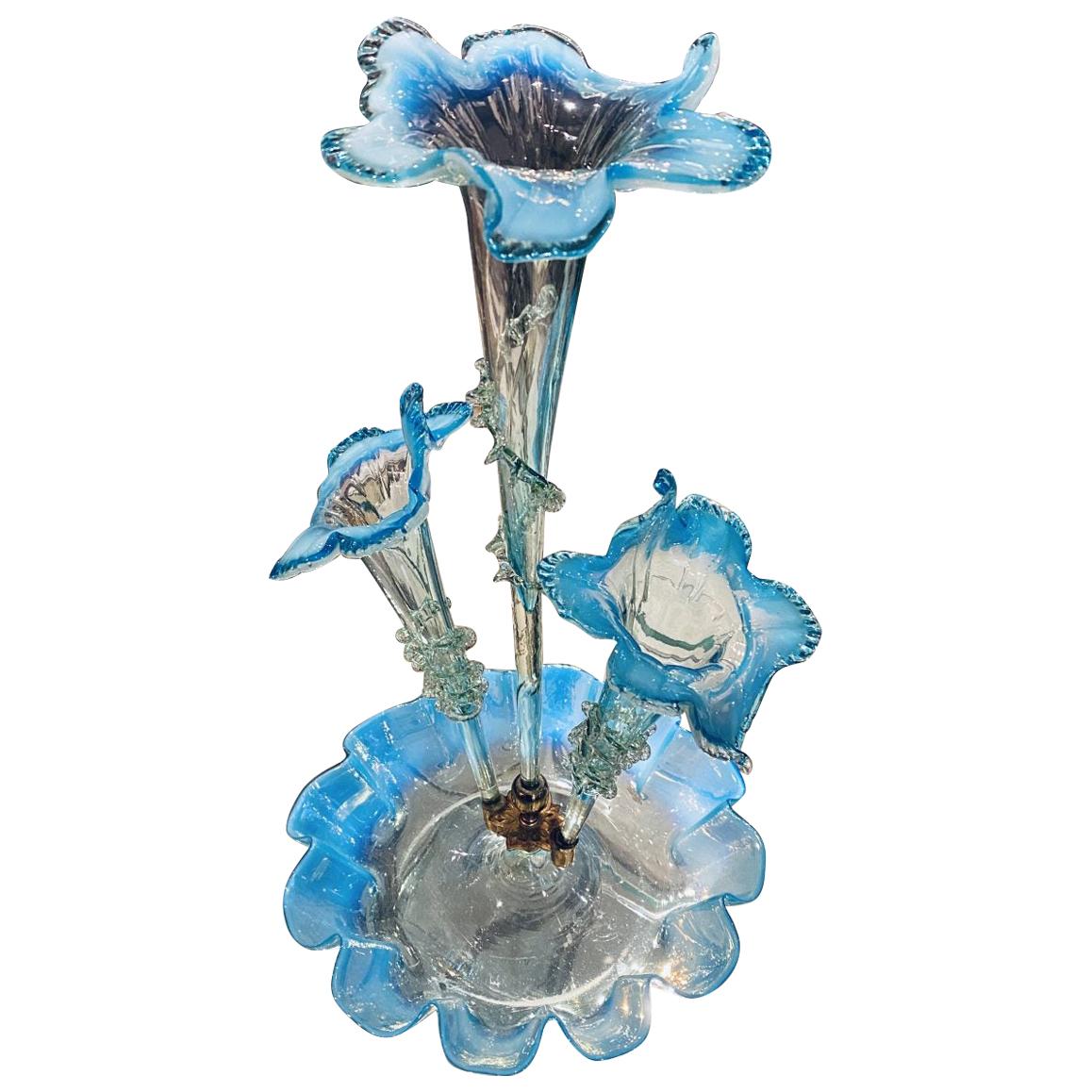 Stunning Turquoise Murano Glass Vase Centerpiece, 1950s at 1stDibs