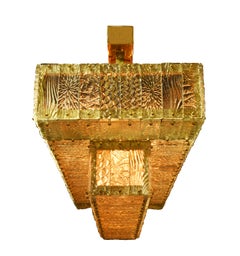 Hand Cast Champagne Murano Glass Two-Tier Art Deco Vintage Brass Chandelier